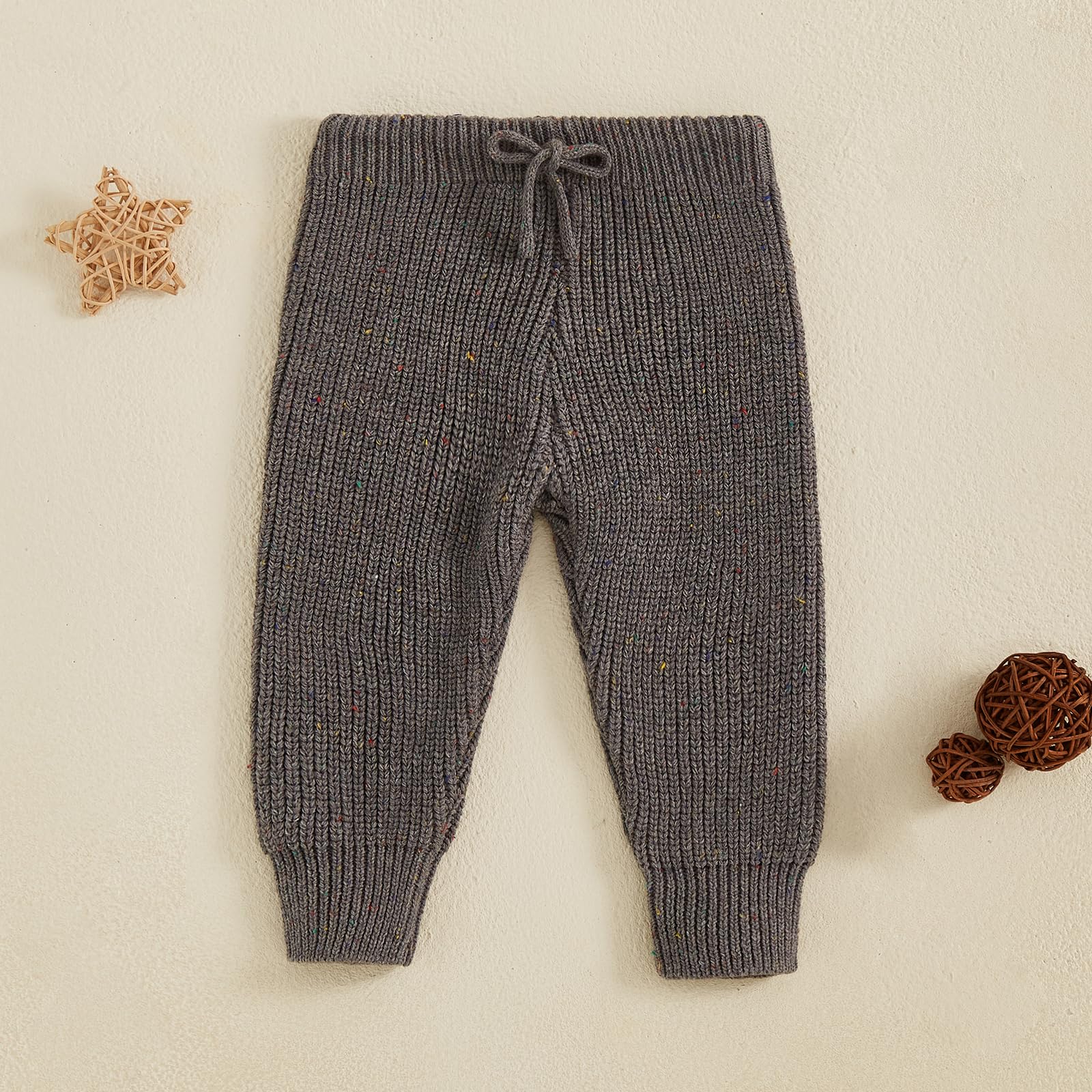 Thilsidee Toddler Baby Boy Girl Wool Pants Knitted Bottoms Elastic Waist Casual Trousers Spring Fall Winter Warm Long Pants (A-Dark Grey, 0-6 Months)