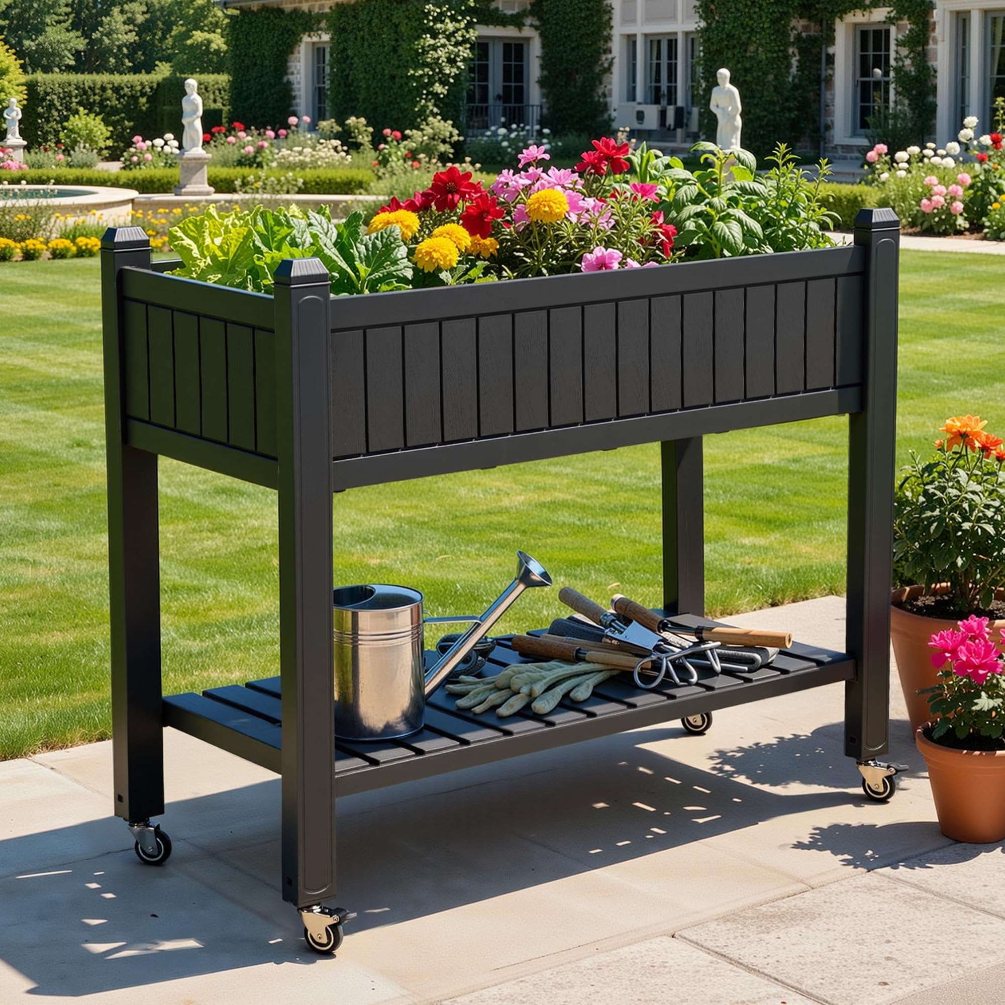 DWVO Raised Bed,108.5 * 44 * 89.5cm Elevated Planter Rectangle with Wheels โ image 1