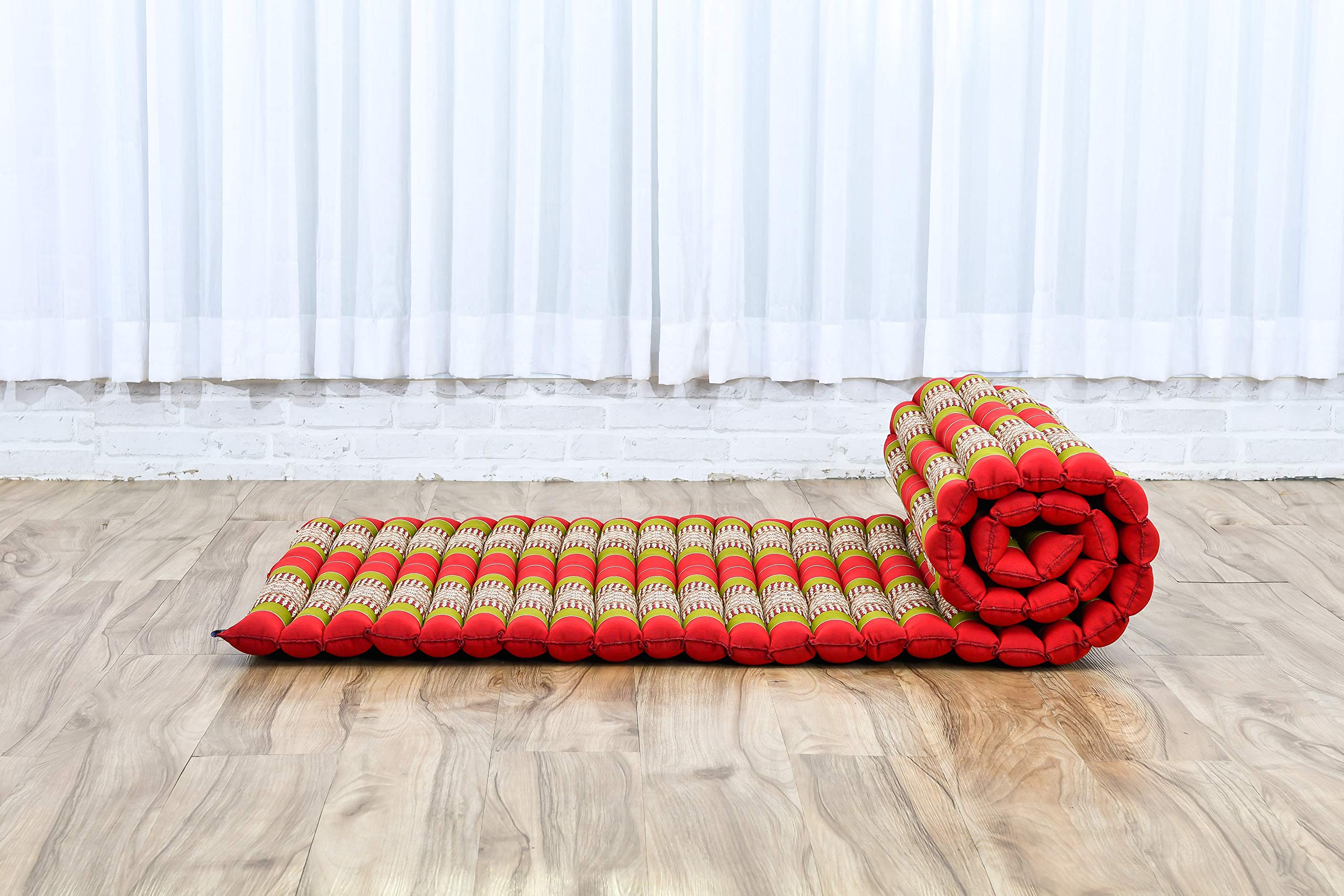 Leewadee Thai Roll Mat 190 x 70 cm Kapok Firm, Sf11 - Red, Green, M: 190x70 cm - Image 6