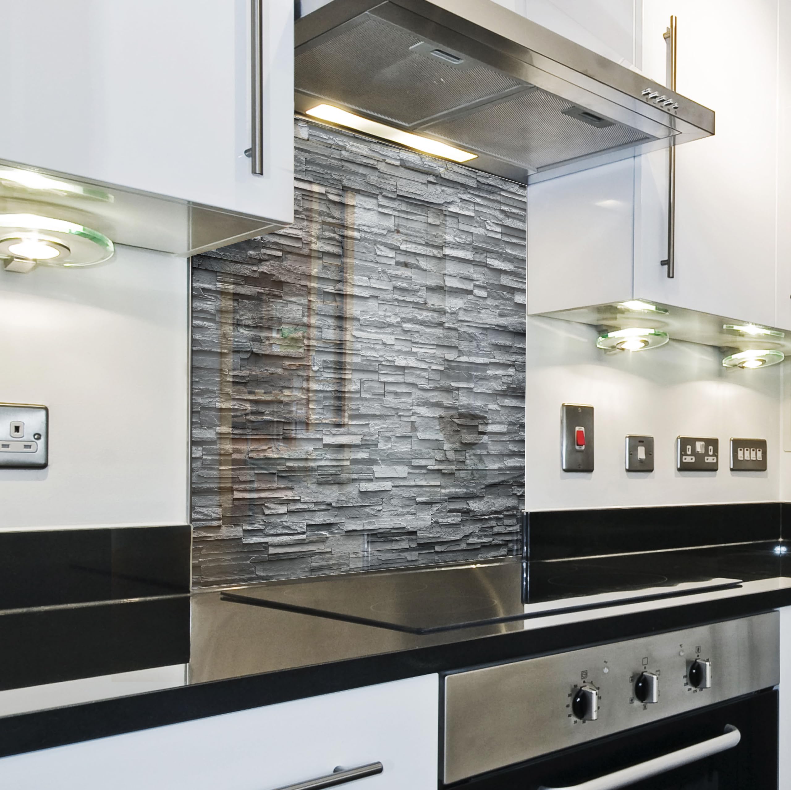 IMJ-Global Pannello Copri Parete Splashback Paraschizzi Paraspruzzi da Cucina | Decorazione Pietre | 100x60 cm | in Vetro Temprato