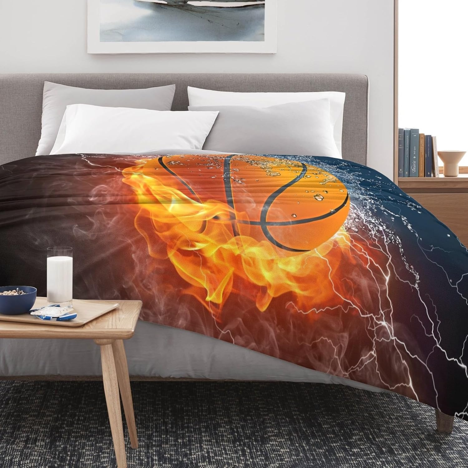 Cool Basketball Ball Throw Blanket Super Soft Warm Boy Men Bed Blankets for Couch Bedroom Bedding Sofa Office Car, All Season Cozy Flannel Plush Blanket for Girls Boys Adults, 80"X60"