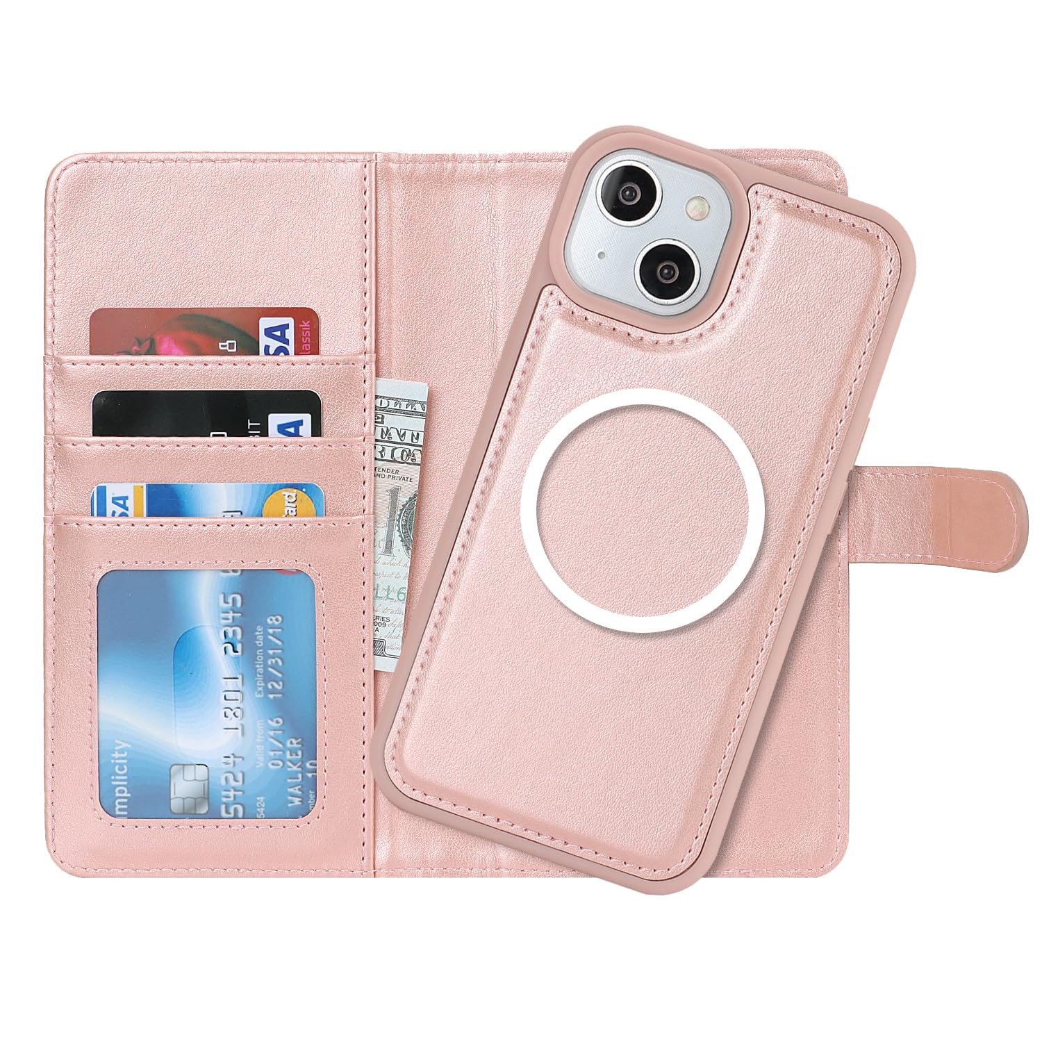 2 In 1 Detachable Glitter Wallet Phone Case For IPhone 15 Pro Max 14 Plus 13 12pro 11 Magnetic Leather Card Holder Cover - View #6