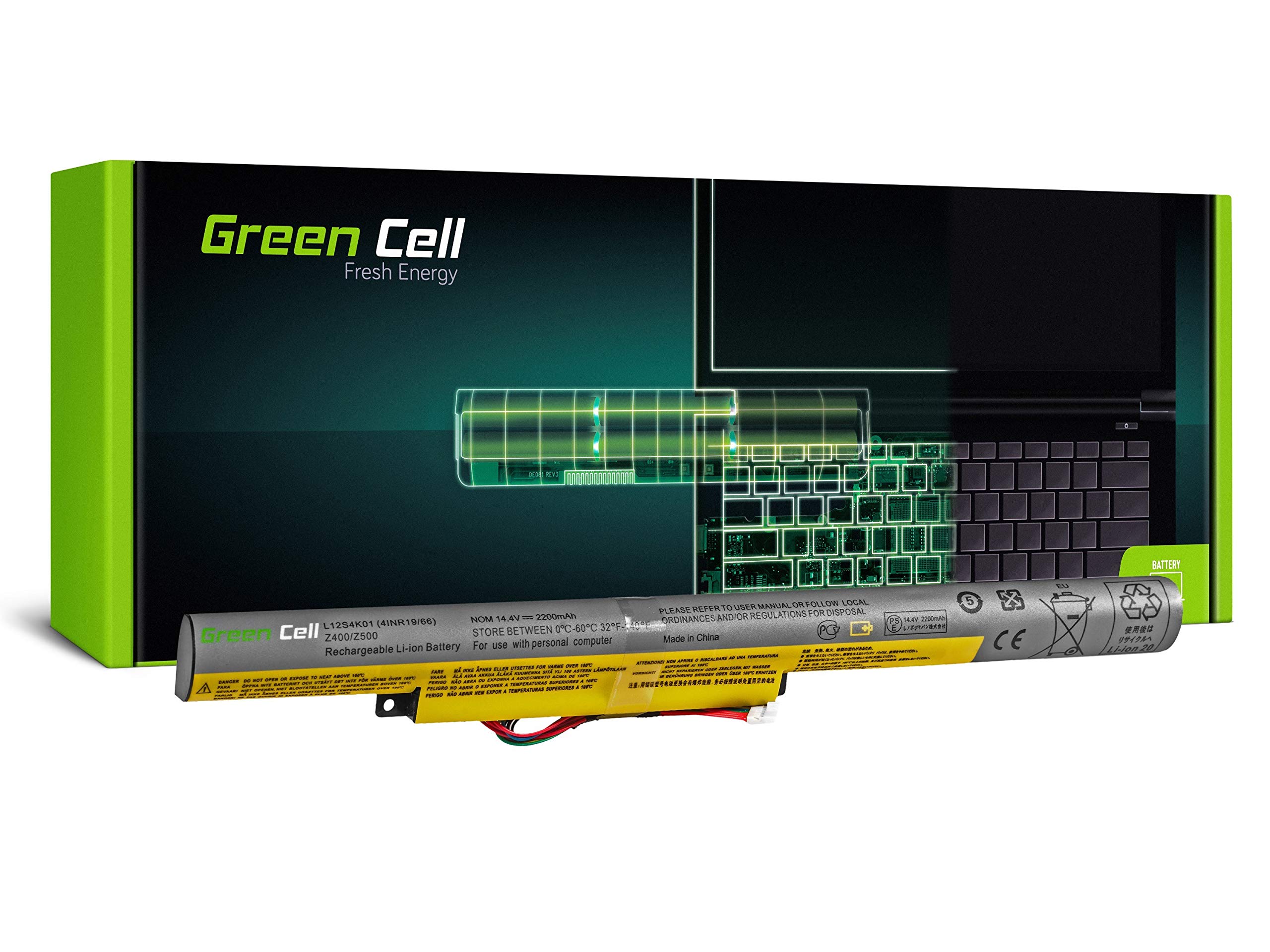 Green Cell LE54 L12M4F02 L12S4K01 - Batteria per laptop Lenovo IdeaPad P500 Z500 Z500A Z505 Z510 Z400 (4 Celle 2200 mAh 14,4 V)