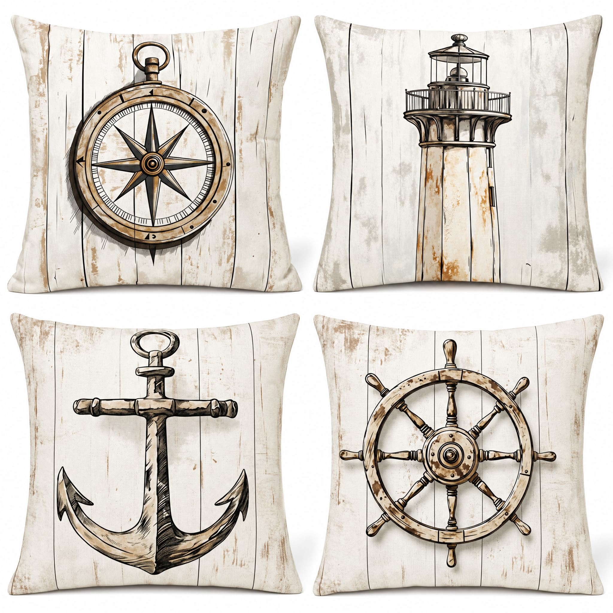 Cushion Cover 45 x 45 cm Set of 4 Cuddly Short Fleece Maritime Anchor Motif — image 1