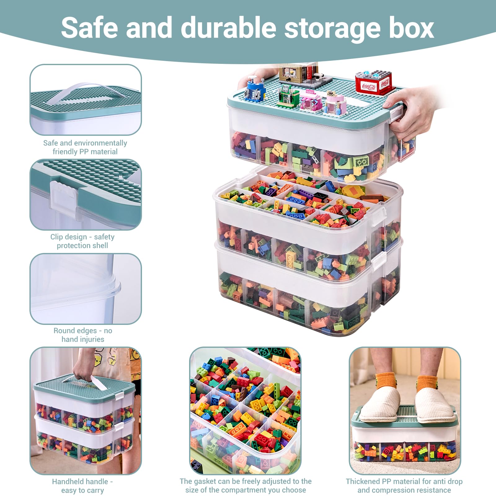 Boite Rangement Plastique pour Lego Briques Coffre A Jouet Enfant avec Couvercle,organiseur de jouets avec compartiments pour enfants,Petites pièces