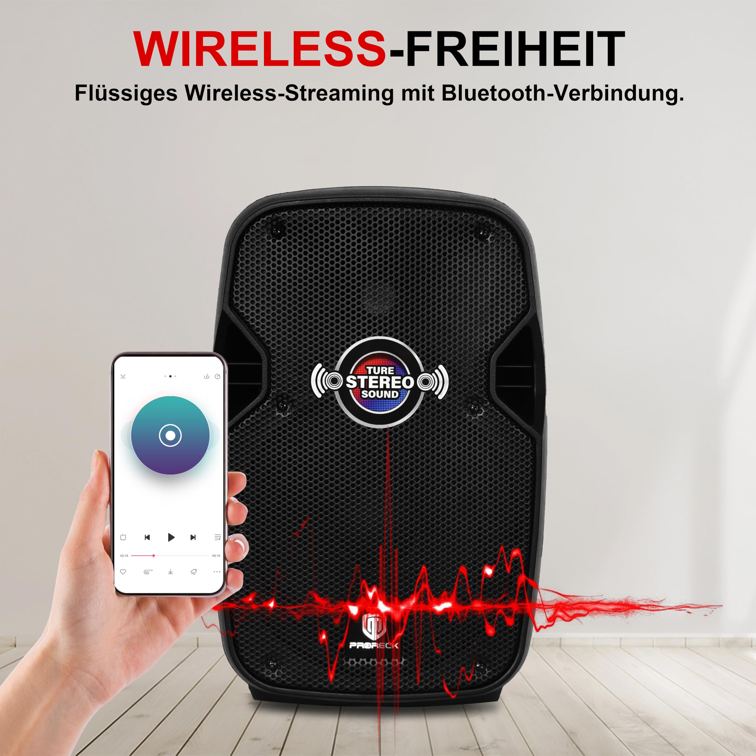 PRORECK 8-Zoll-Stereolautsprecher, 600 W Spitzenleistung, Bluetooth-PA-Lautsprecher, mit kabelgebundenem Mikrofon, Lautsprecherständern – tragbarer DJ-Lautsprecher für Partys, Veranstaltungen, Karaoke