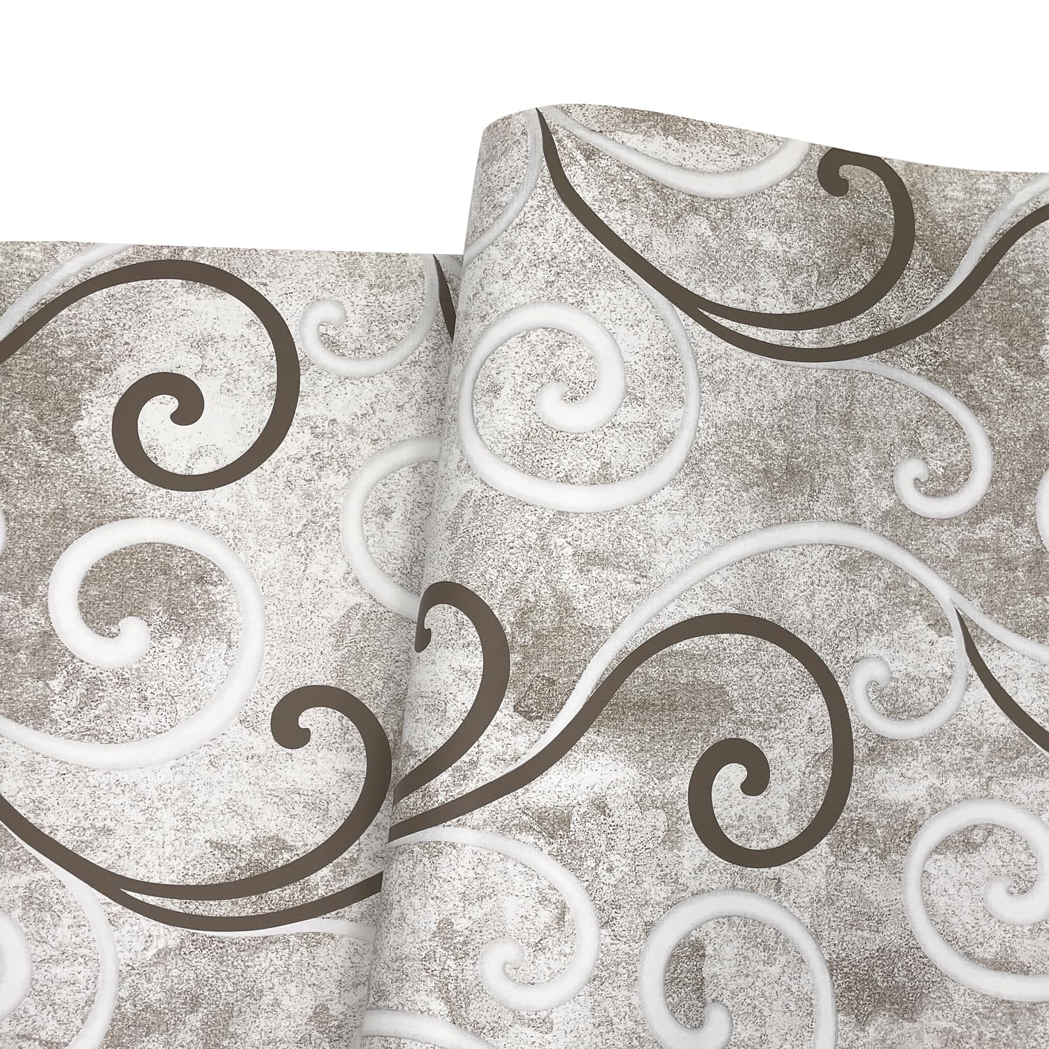 Helianthusun 32.8 feet Wallpaper Roll Brown and White Vine Peel and Stick Wall Decor Vinyl Paper Self Adhesive Drawer Shelf Liner Revamp Furniture Countertops (L-393.7x17.7 inches)