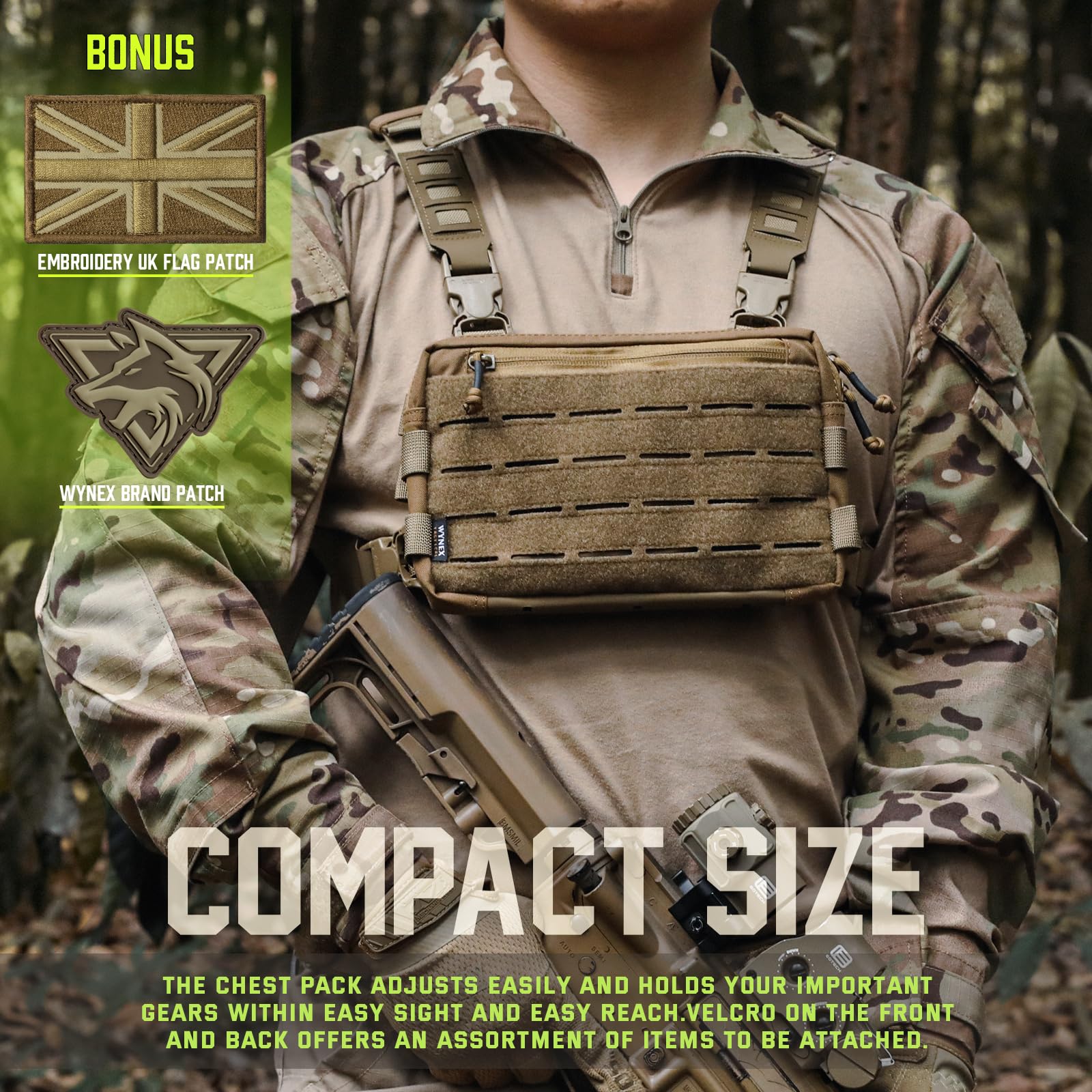 WYNEX Tactical Chest Rig Pack for Men Running Chest Bag with Front Loop Recon Chest Rigs for Hunting Outdoor EDC - Image 2