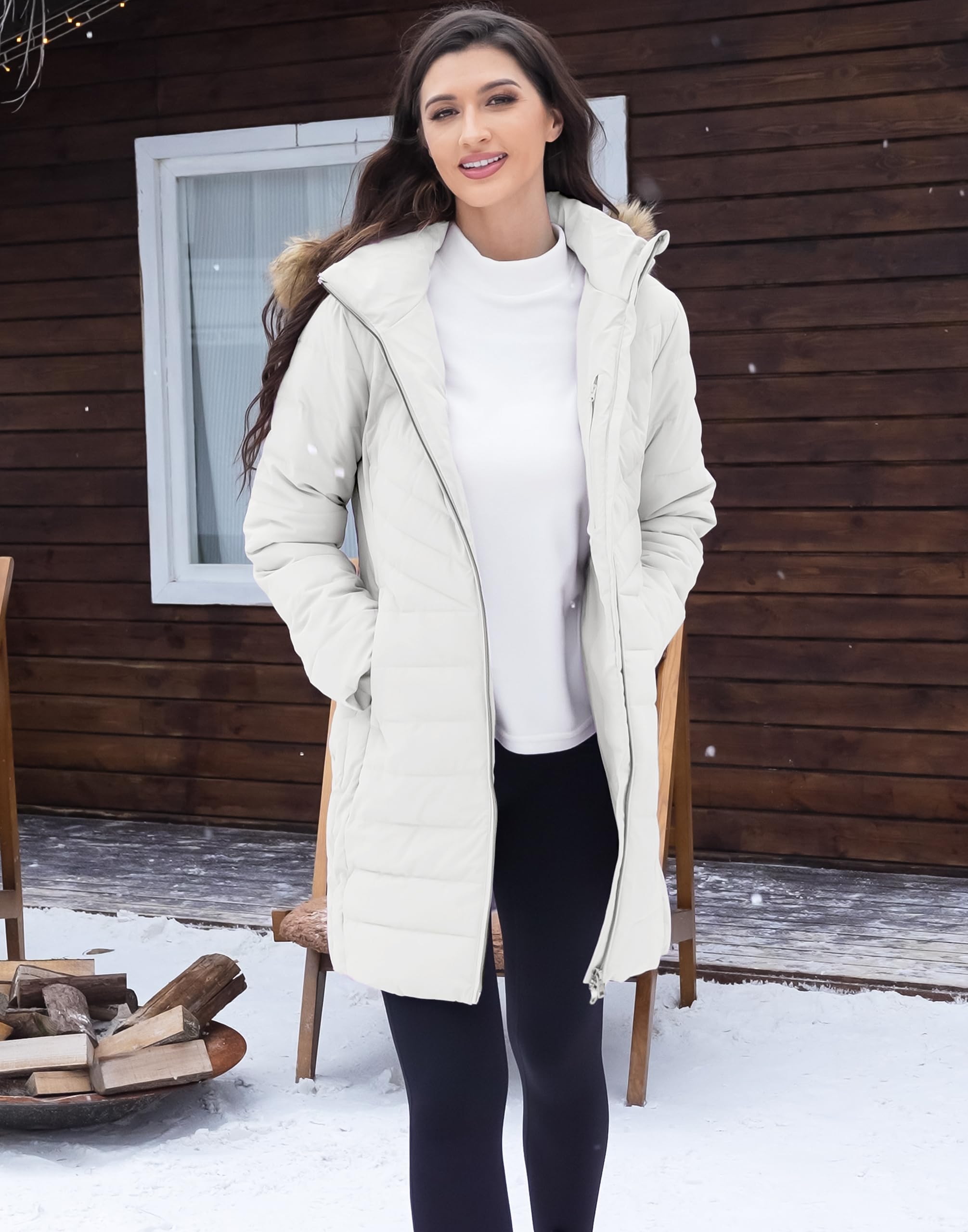 Pioneer Camp Manteau Femme Hiver Chaud avec Capuche Coupe-vent Imperméable Doudoune Longue Veste MatelasséE 2 Zippée Rembourré Manteaux Fermetures Éclair Latérales Parka