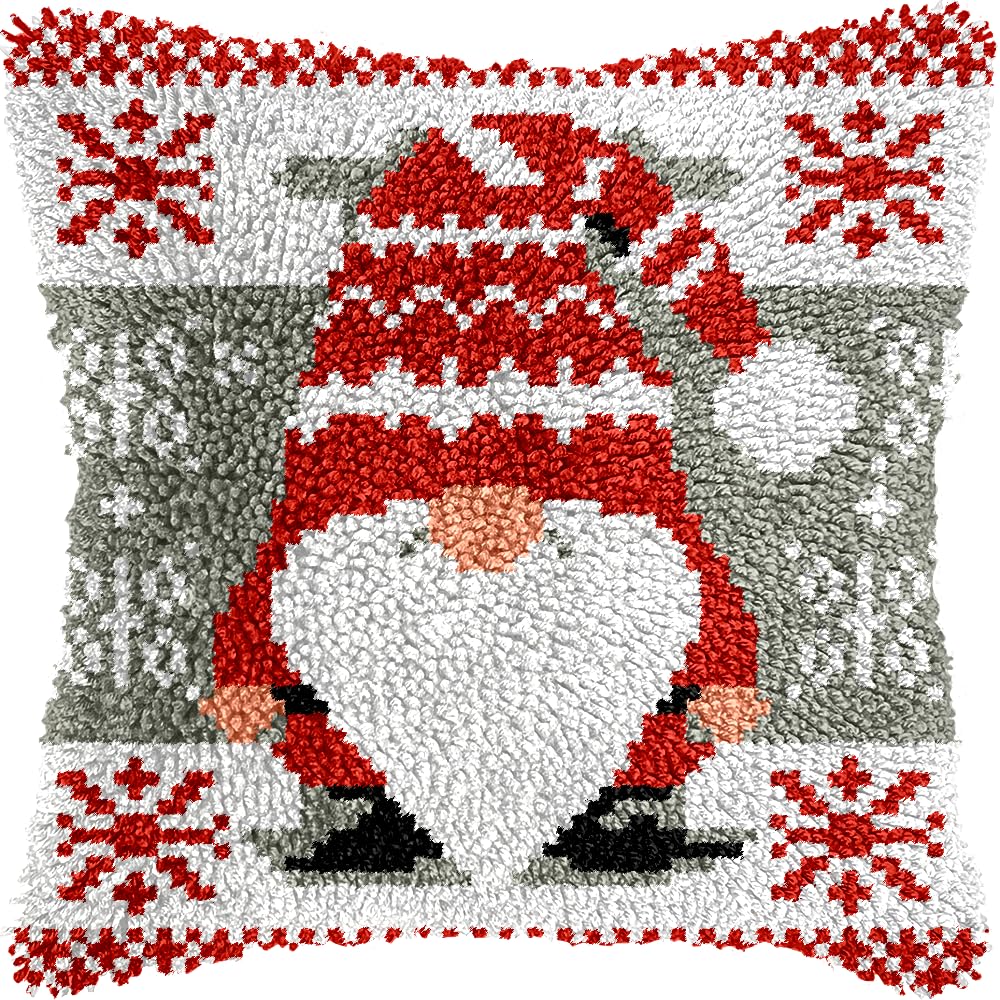veirousa Christmas Gnomes Latch Hook Kits for Adults Beginners Pre-Printed Santa Latch Hook Pillow Kit, Craft Rug Making Kits