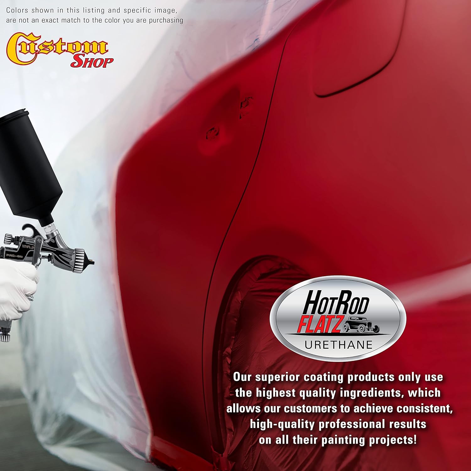 Custom Shop - Blood Red - Hot Rod Flatz Flat Matte Satin Urethane Auto Paint - Complete Quart Paint Kit - Professional Low Sheen Automotive, Car Truck Coating, 4:1 Mix Ratio