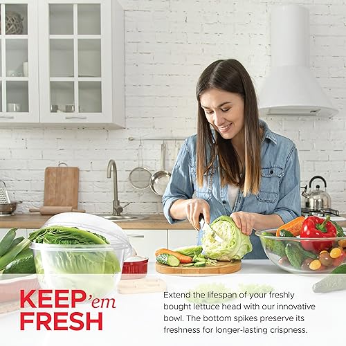 Miniatura 2 de Tafura Conservador de lechuga para refrigerador, lechuga crujiente, protector de verduras con tapa, contenedor de almacenamiento de lechuga con