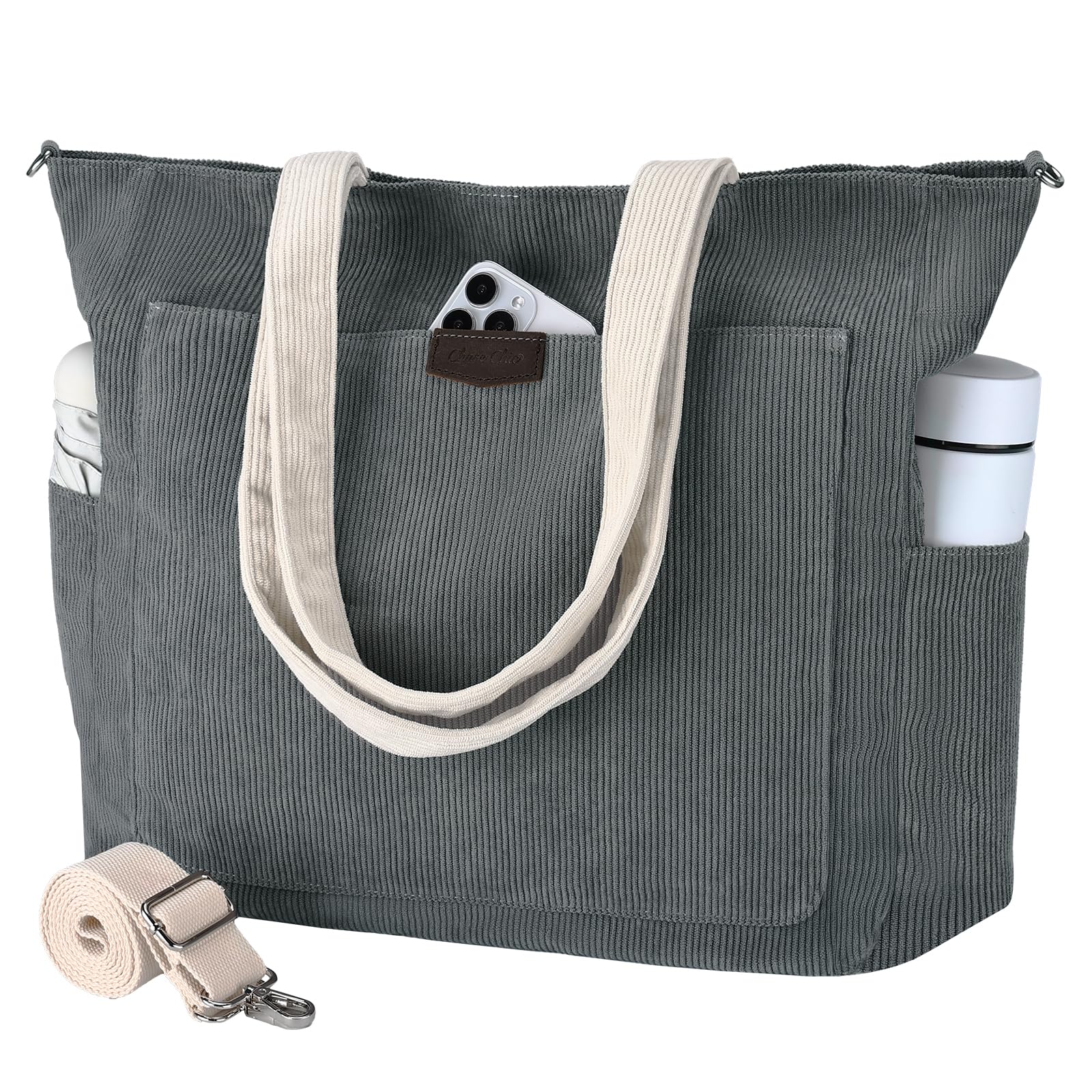 Chase Chic Corduroy draagtas voor vrouwen, grote crossbody hobo-tas, converteerbare schouderhandtas met rits voor werk, Grijs, Large Chase Chic Corduroy draagtas voor vrouwen, grote crossbody hobo-tas, converteerbare schouderhandtas met rits voor werk, Grijs, Large