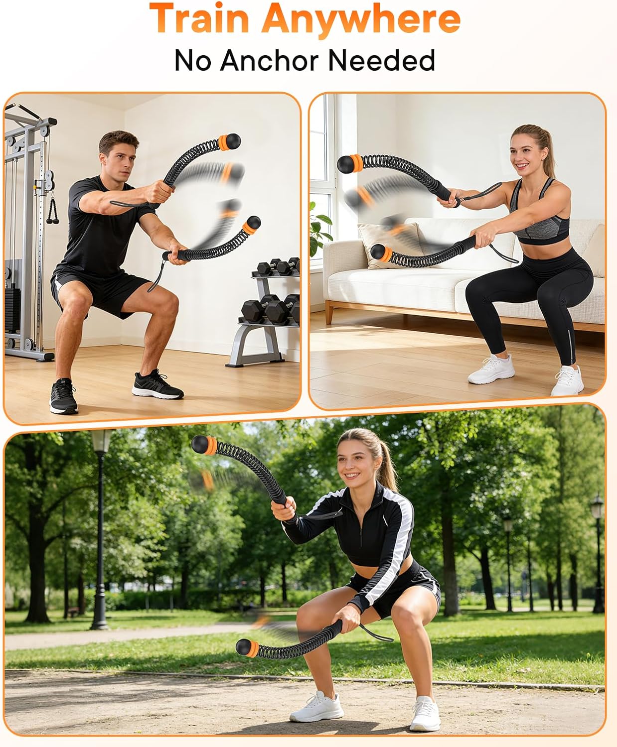 Weighted Ropeless Battle Ropes — 3 Pack Adjustable Portable Ropeless Battle Ropes for Home Gym, Workout Exercise Rope for Low-Impact Workout, HIIT and Low-Impact Aerobic Training for Men & Women