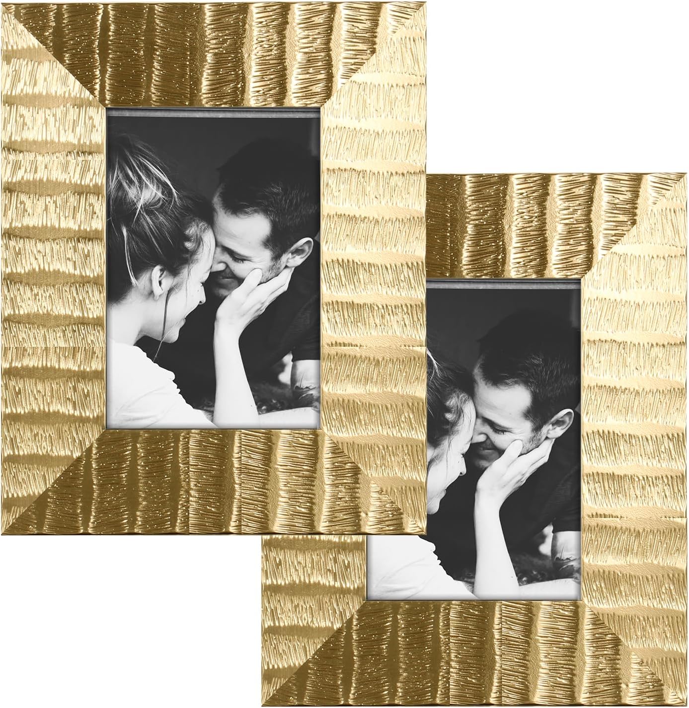 ArtbyHannah Picture Frames, Ornate Gold Photo Frames with Real Glass Cover for Tabletop Display or Wall Mount (4 Pack 5x7 Inch)