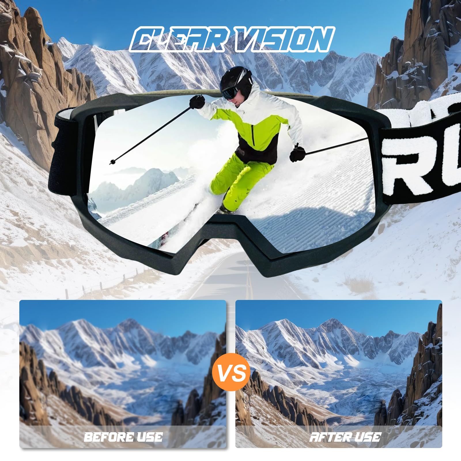 Occhiali Motocross,Occhiali Moto,Maschera Motocross con Protezione UV per Guida,Sci,Arrampicata,Compatibili con Caschi Integrali,Jet e Altri Tipi di Caschi
