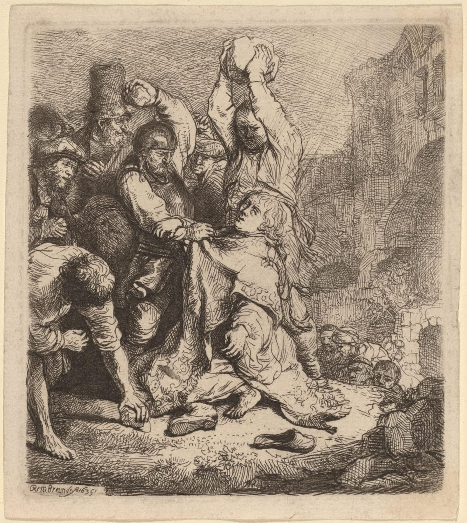 Impression sur toile la lapidation de saint Etienne Rembrandt 60x90 - 5