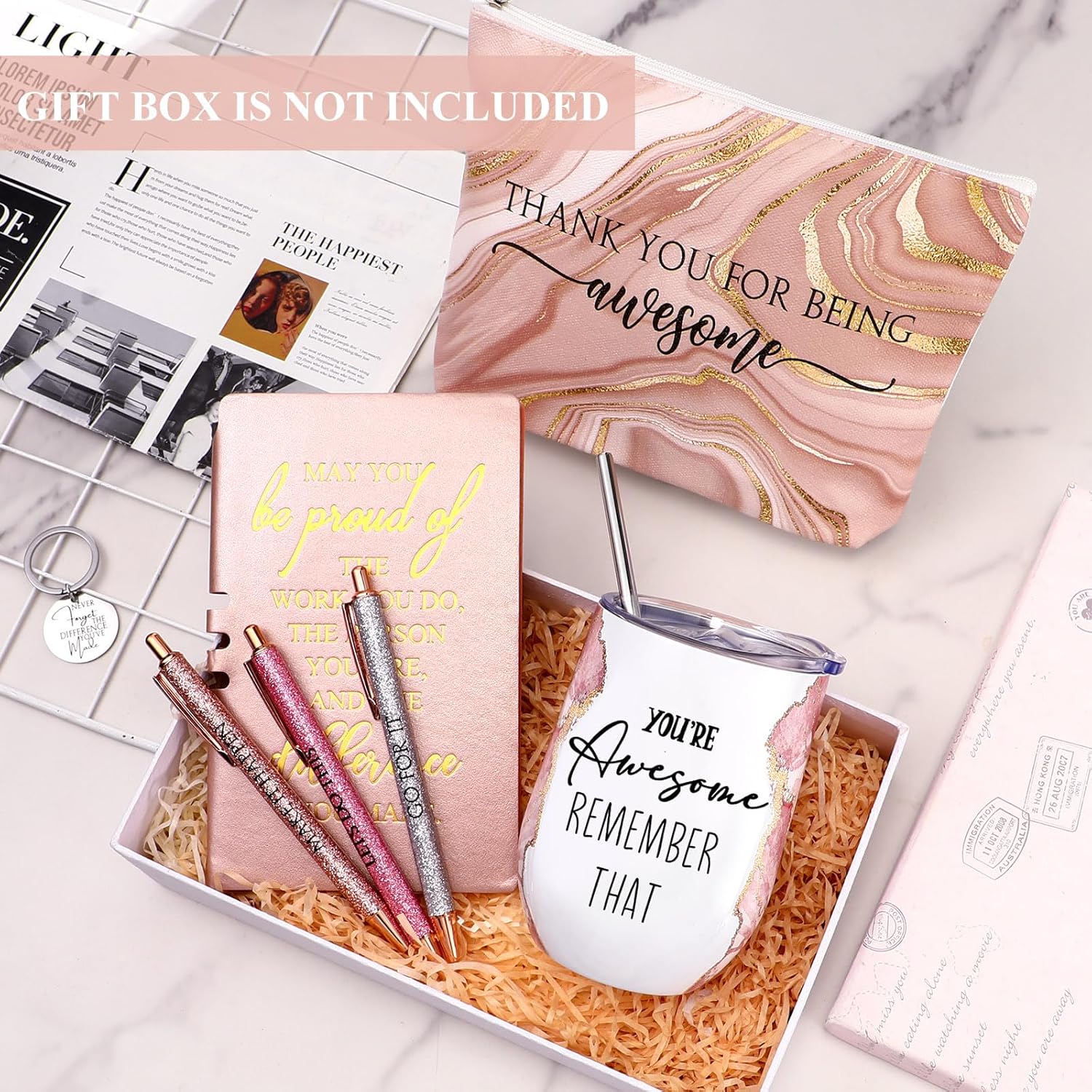 Domensi 7 Pcs International Womens Day Gift Employee Appreciation for Nurse Makeup Bag Tumbler Keychain Notebook Ballpoint Pen for Teacher Professional Dental Medical Assistant Staff Coworker(Pink) - Image 5