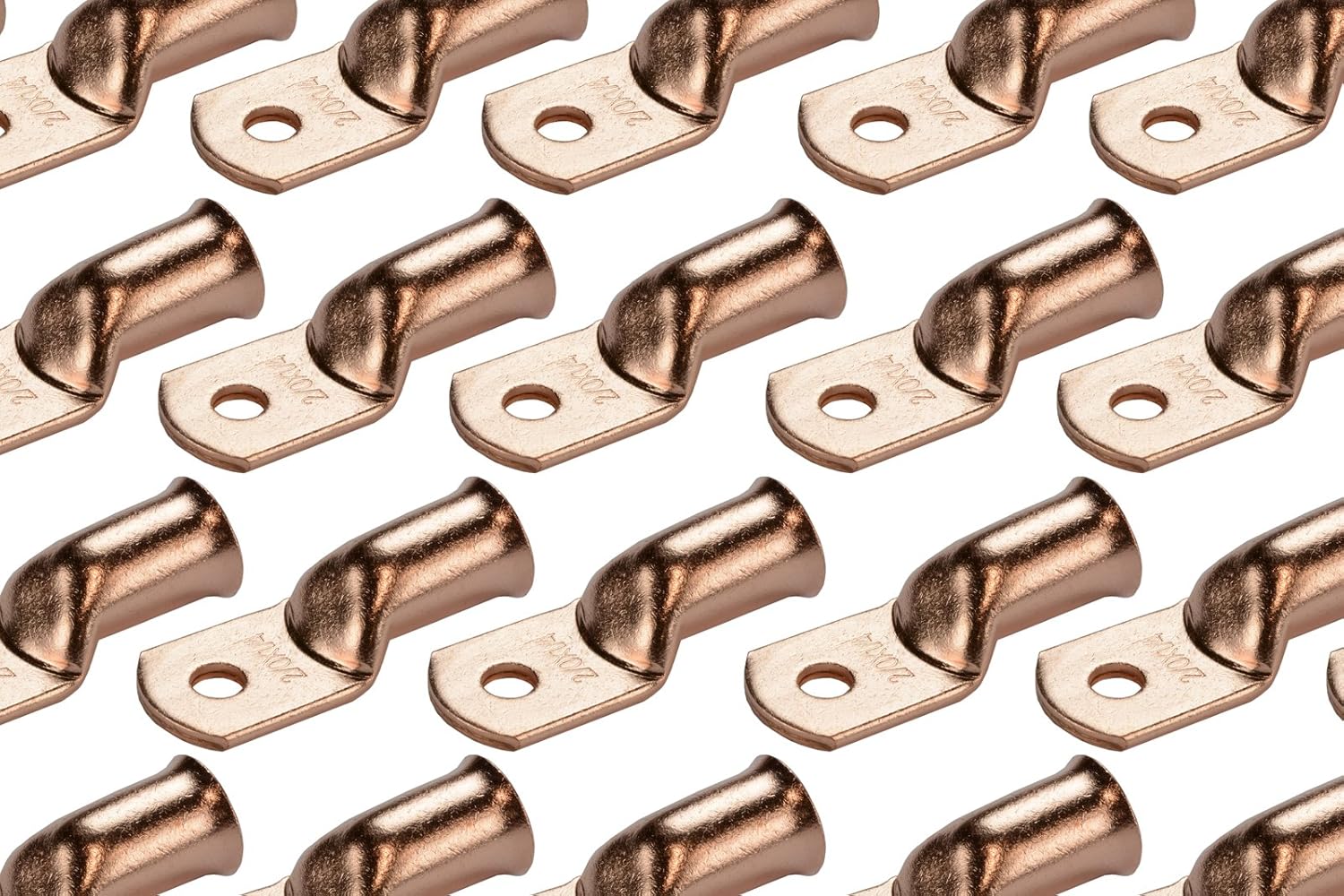 TEMCo 50 Pack Bare Copper Welding Battery Cable Ends, Lugs Terminal 2/0 AWG 1/4" Hole (6 AWG to 1/0 AWG Options Available)