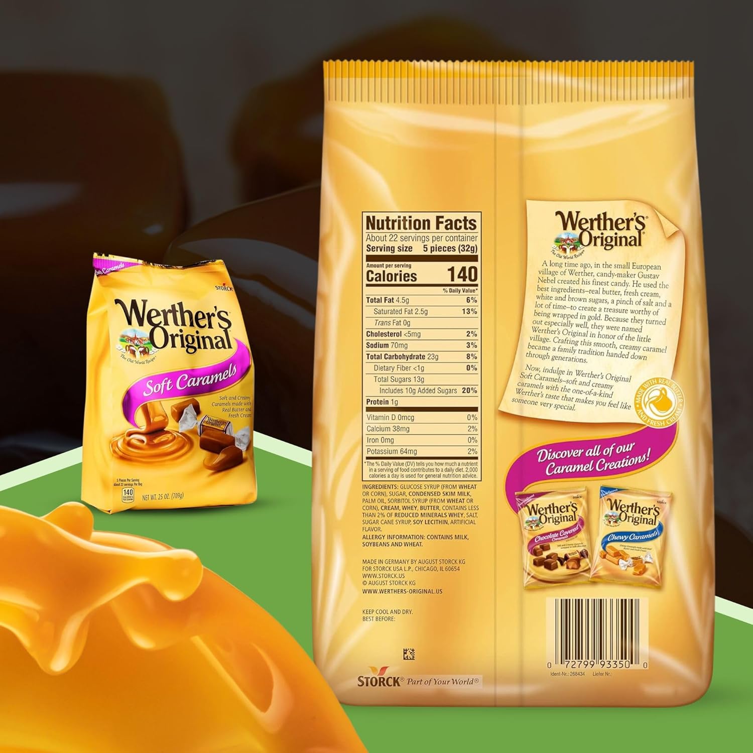 Caramel Candy Bundle. Includes Two 25 Oz Pack of Werthers Original Soft Caramel Candy. Individually Wrapped Soft Candy ideal for any occasion. Werthers Soft Caramel. Comes with Good For My Home Box!