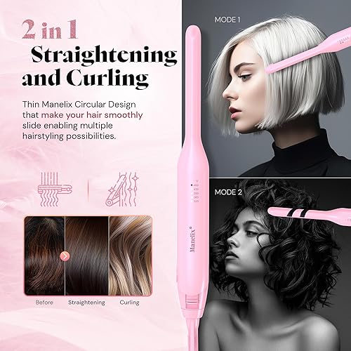 Miniatura 3 de Manelix Plancha plana para cabello corto, plancha plana súper delgada de 13 pulgadas y rizador 2 en 1, doble voltaje PTC y plancha plana de cerámica