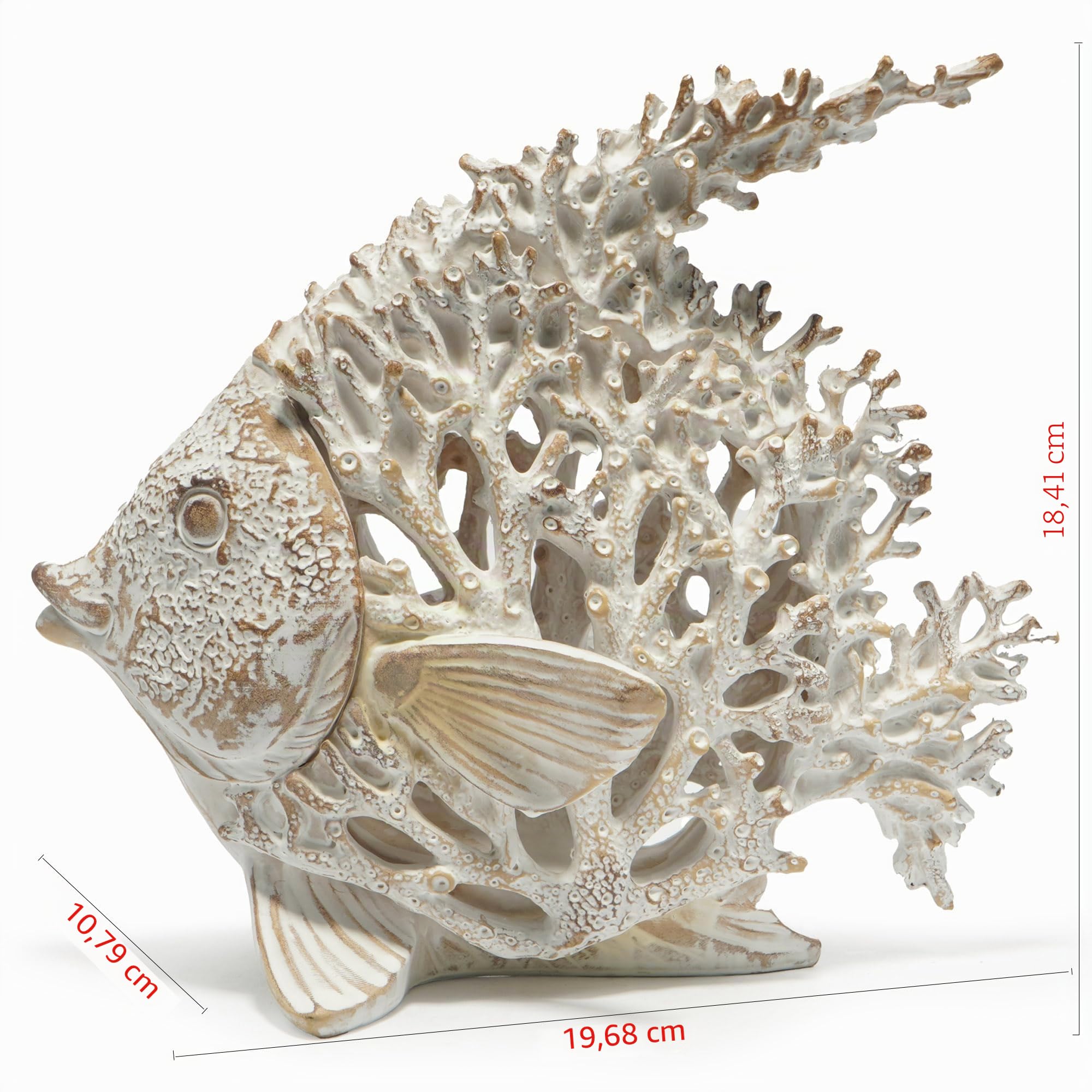 Hodao Statuette di pesci di corallo marino, decorazione tropicale estiva da giardino, per casa e ufficio (bianco)