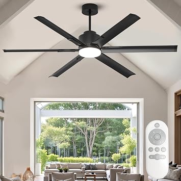 JAYNLT 72 Inch Ceiling Fan with Light,High CFM Industrial LED Fan Lights with 6 Aluminium Blades,Remote Control, Air Reversible 6 Speed 3 Colors Noiseless DC Motor for Porch,Garage