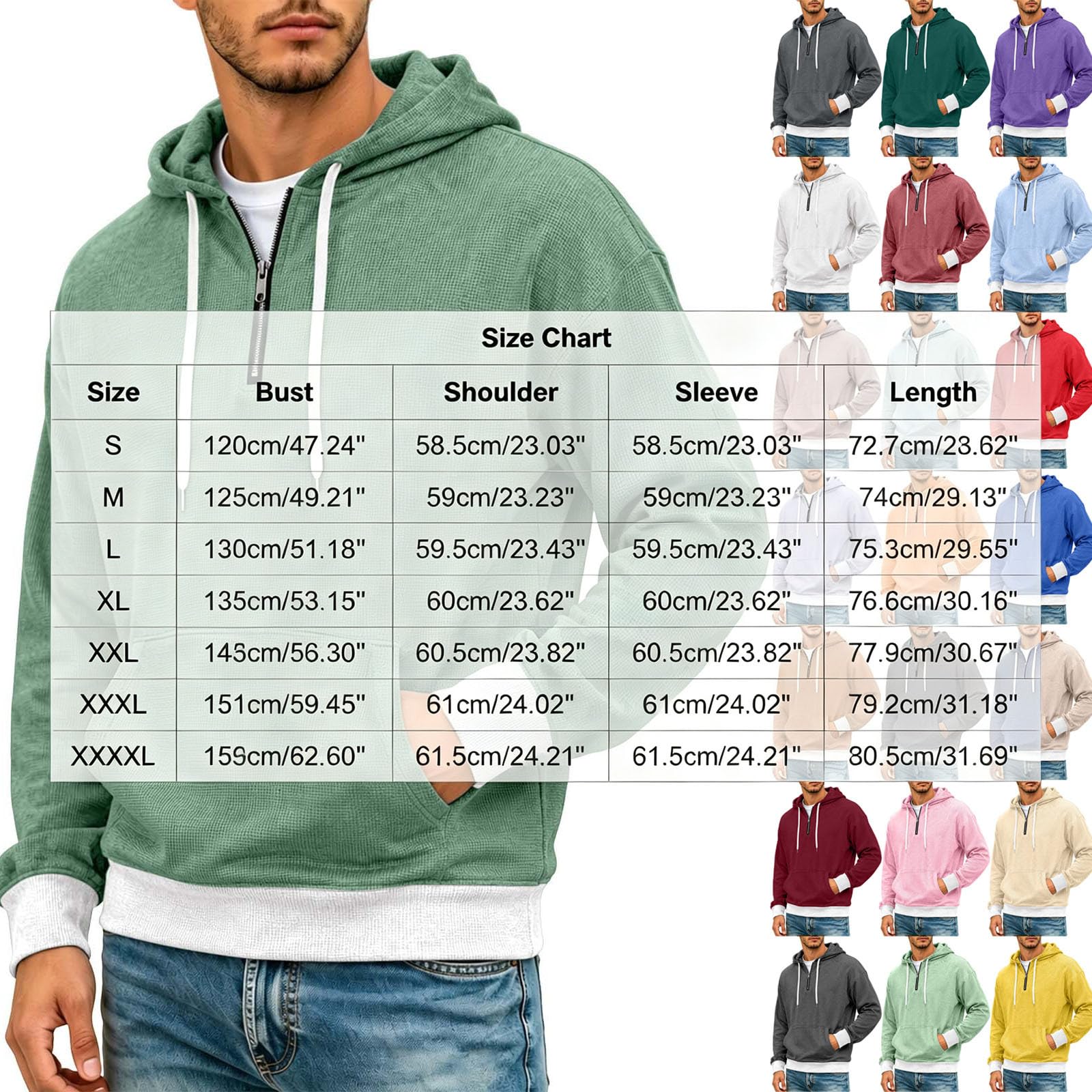 Felpa Invernale Uomo Pile Felpa con Zip e Cappuccio Cappotto Waffle Hoodie | felpa bianca uomo, struttura waffle, cappuccio con cordino, tasca frontale, materiale morbido, look casual urbano