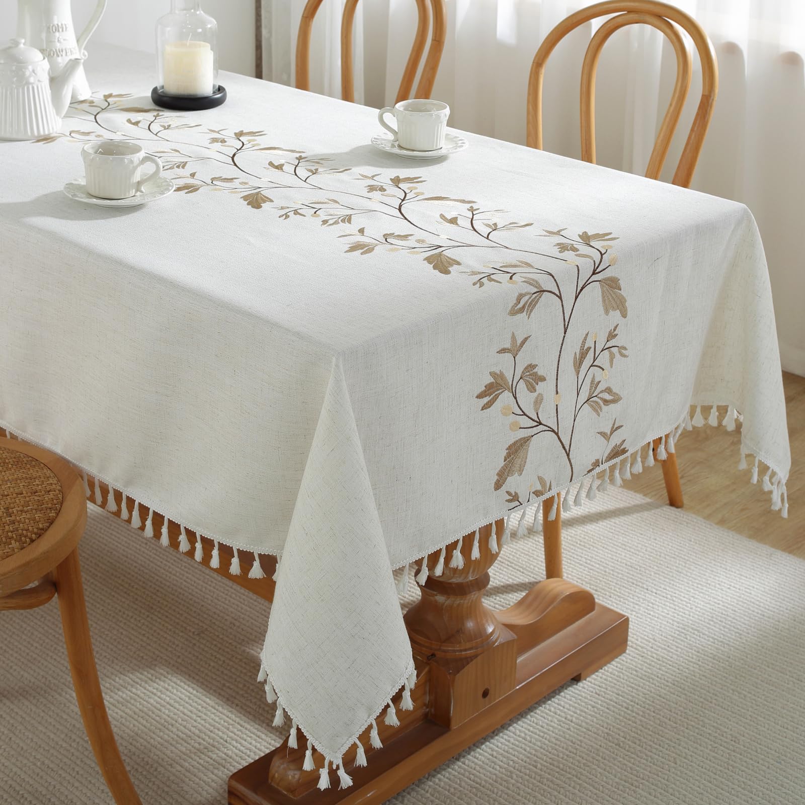Alsoo Toalha de mesa impermeável de linho de algodão toalhas de mesa de fazenda mesa
