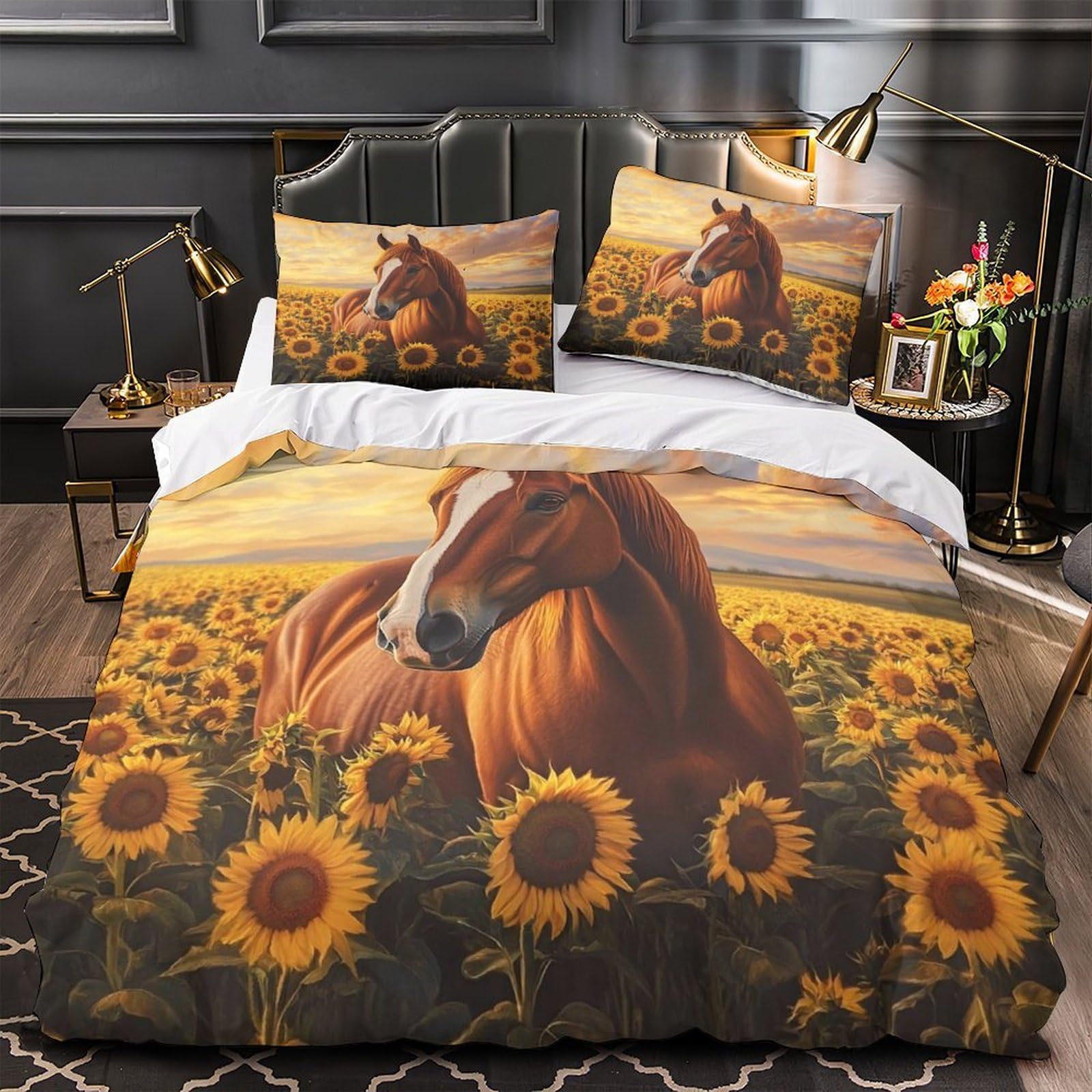 Housse de Couette Microfibre Mandala Tournesol 200x200cm pour Lit Double