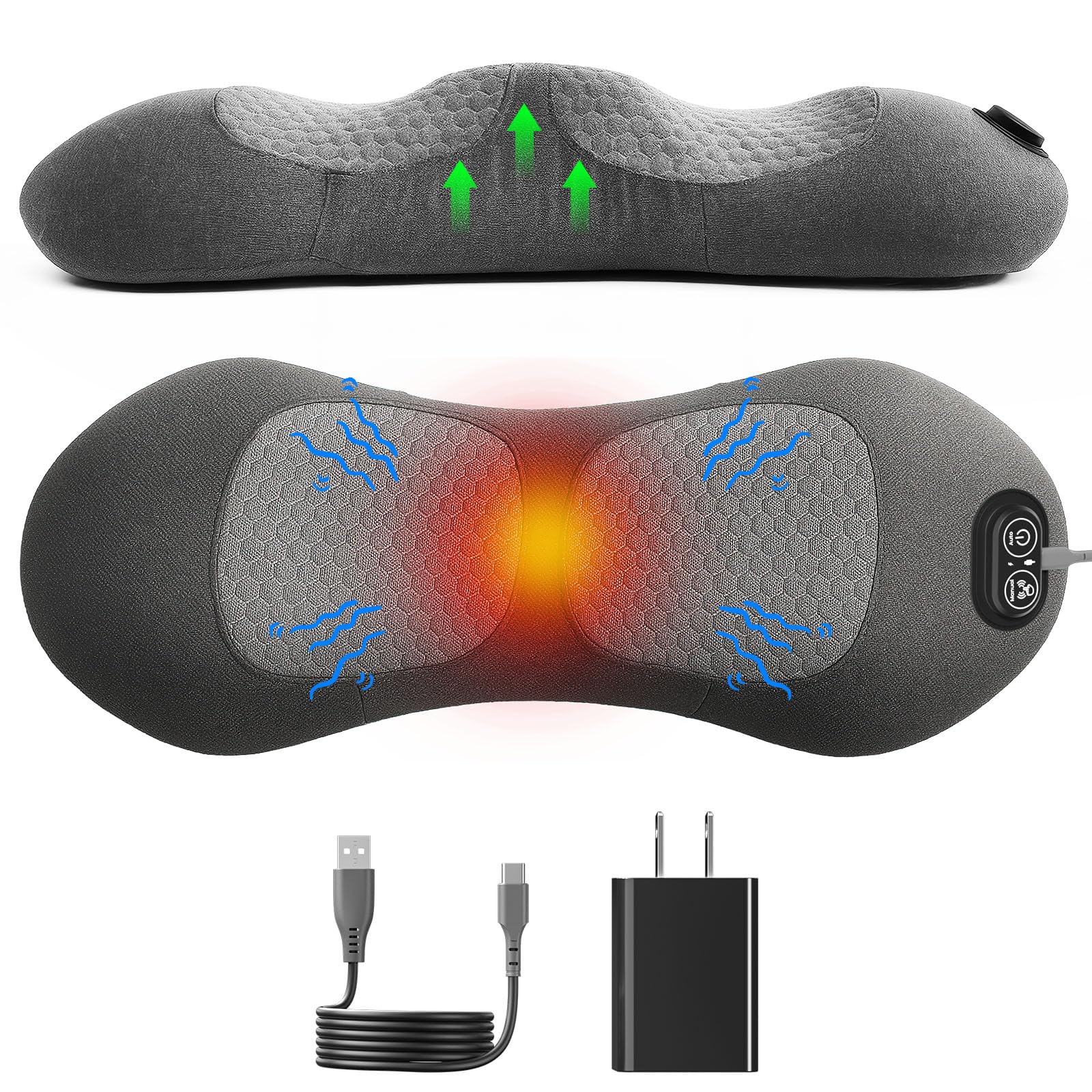 Triple Fusion Back Massager with Stretching, Vibration and Heat, 3-in-1 Electric Lumbar Pillow for Lower Back Tension Relief, Deep Tissue Relaxation Massage for Home, Office, Bed, Sofa, and Car Use