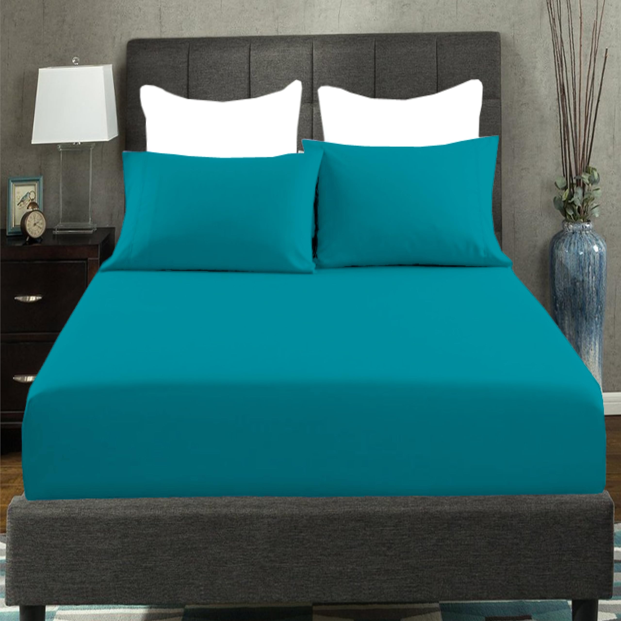 Amigozone Teal Plain Pollycotton Fitted Sheet 4Ft Small Double Fitted Sheet (4Ft Fitted Sheet, )