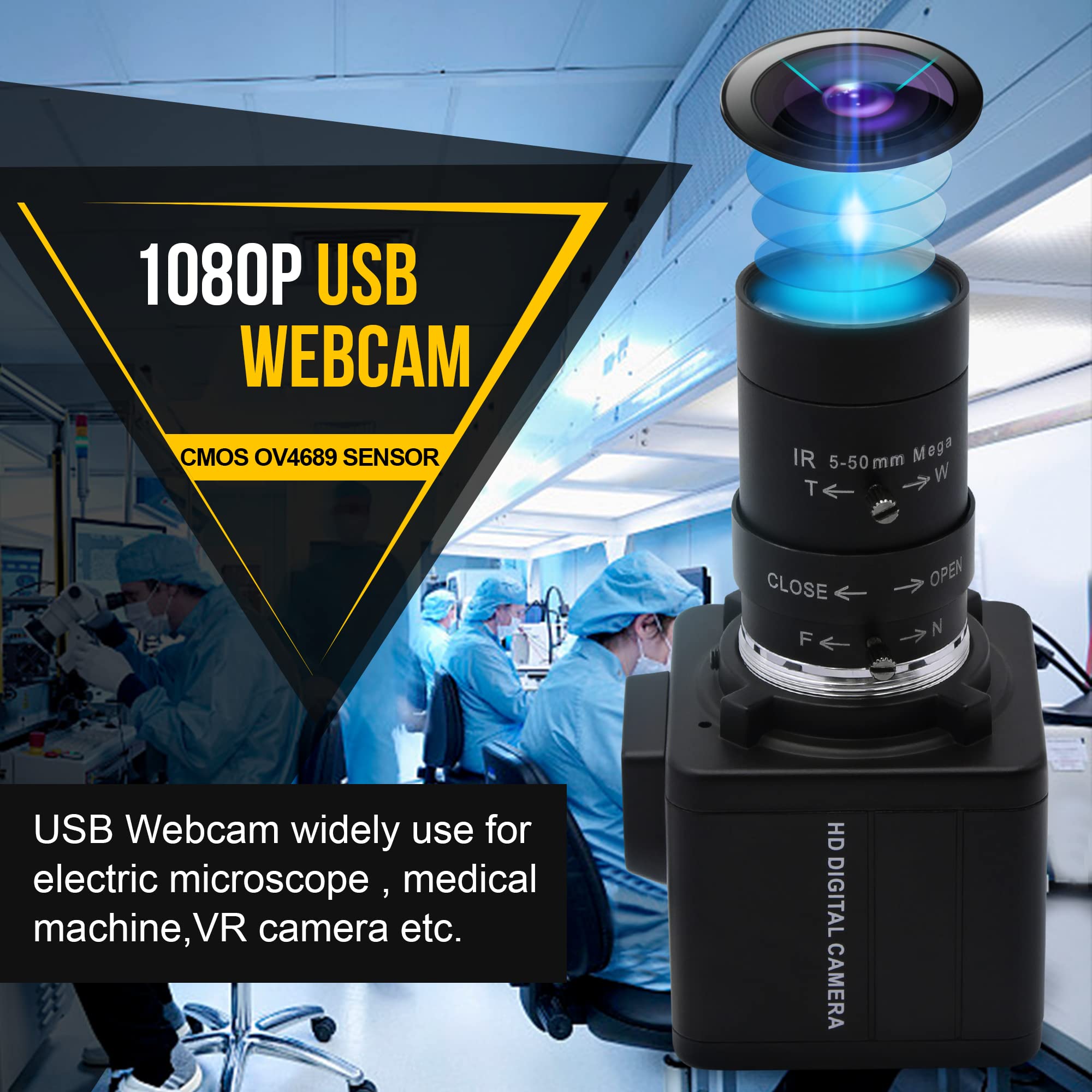 Svpro USB-Kamera 1080P 60pfs Hochgeschwindigkeitskamera 720P 120fps/360P 260pfs PC-Kamera mit 5-50mm manuellem Objektiv, 10X optischer Zoom Nahaufnahmekamera UVC Computer-Konferenz Golfschwungkamera