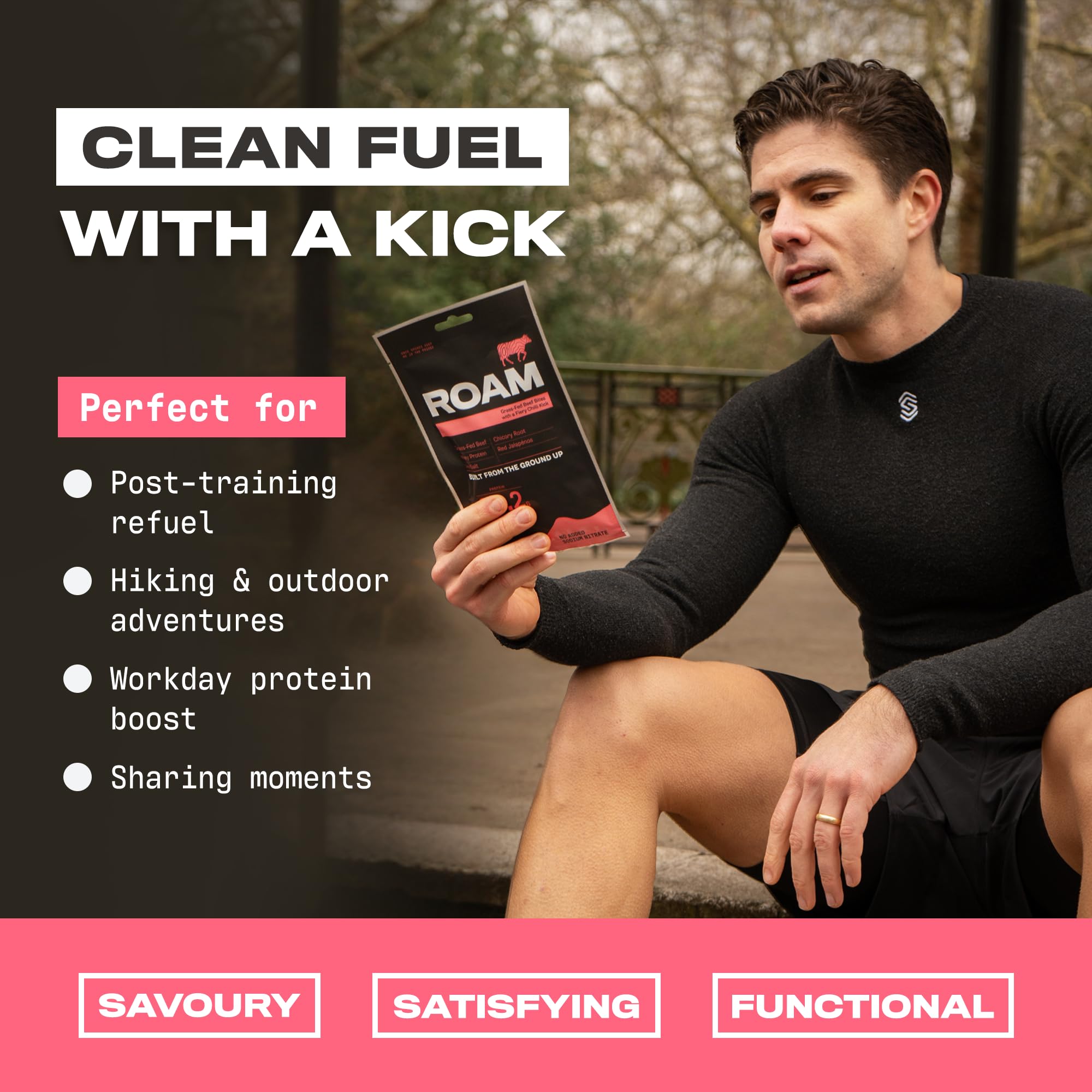 ROAM Natürliche Protein-Bites, Keto-Mahlzeitenersatz-Bites, 12 × 70 g Jalapeño-Chili-Rindfleisch-Bites & gesunde Snacks, ideal für die Carnivore-Ernährung, Keto-Sticks (Chili Beef Bites)