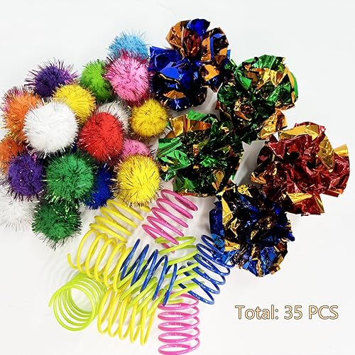 Miniatura 2 de Juguetes para gatos para interiores, paquete de 35 juguetes interactivos para gatos, incluye bolas arrugadas, bolas brillantes, resortes en espiral