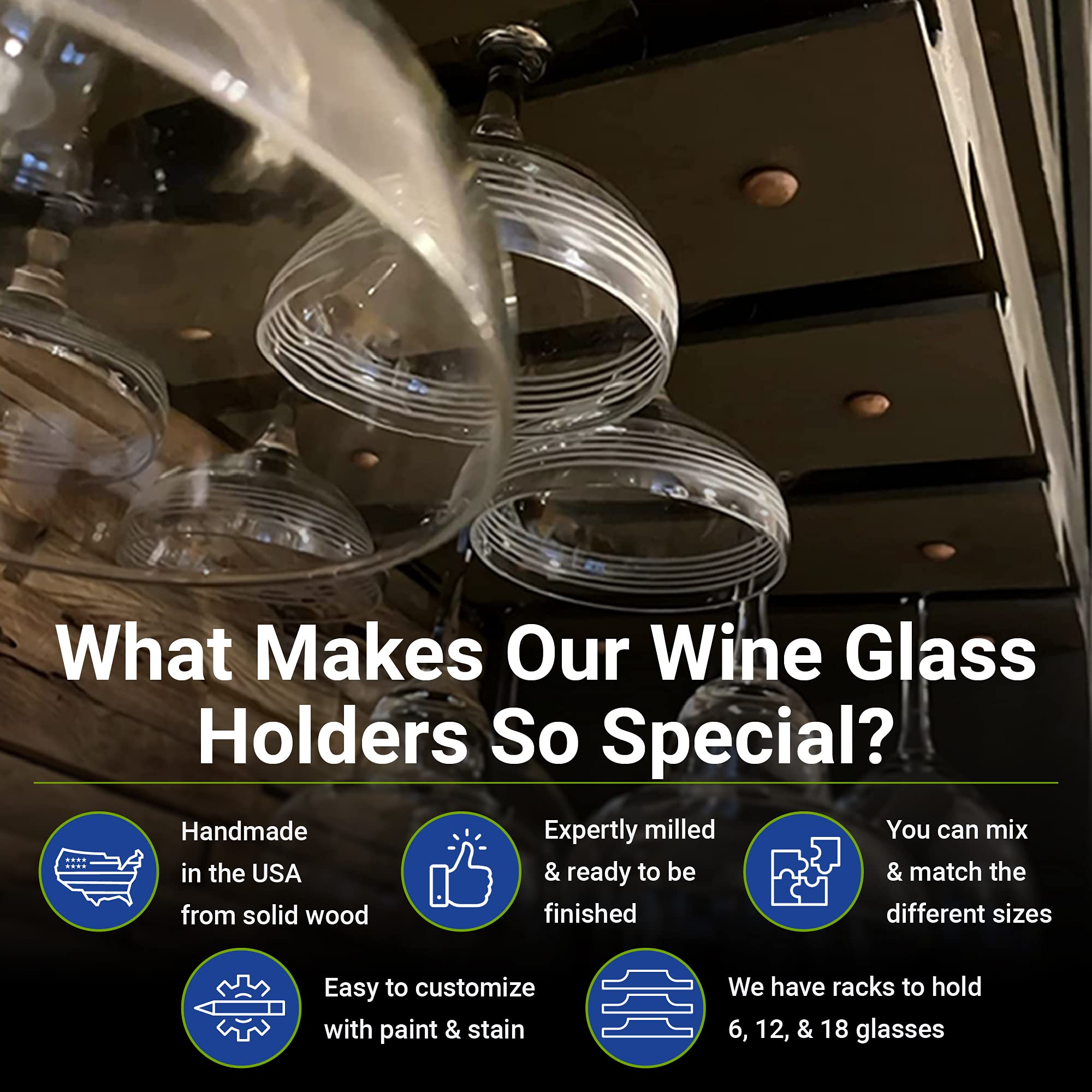 Under Wine Glass Holder Space Saving Unfinished Wooden