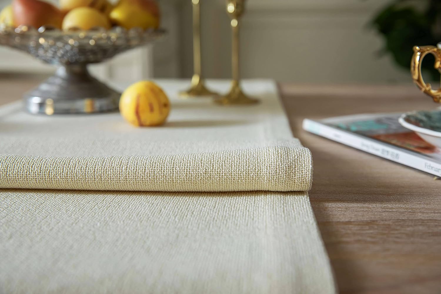 ZeeMart Burlap Style Farmhouse Table Runners 108 Inches Long, Cream Rustic Woven Dining Table Runner for Everyday Use, 14x108 Inches, Cream