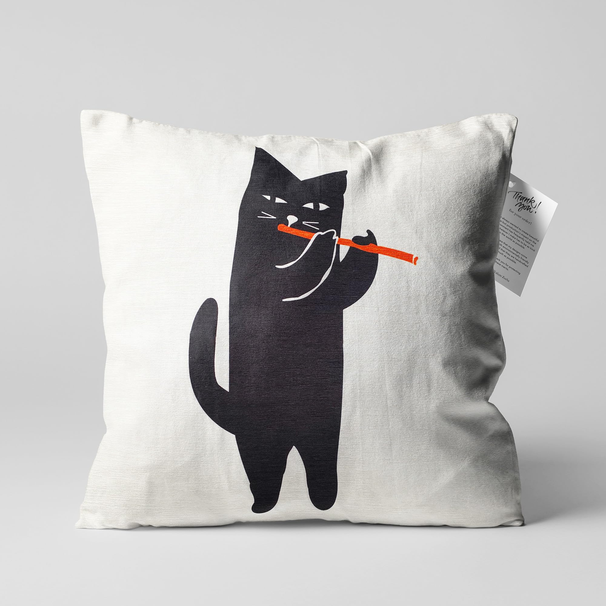 OyzShop Musician Playing the Orange Flute Black Cat Cushion Cover, Double Sided on the Soft Velvet Fabric with Multi Sizes, OEKO-TEX 43x43cm (17x17 Inches)