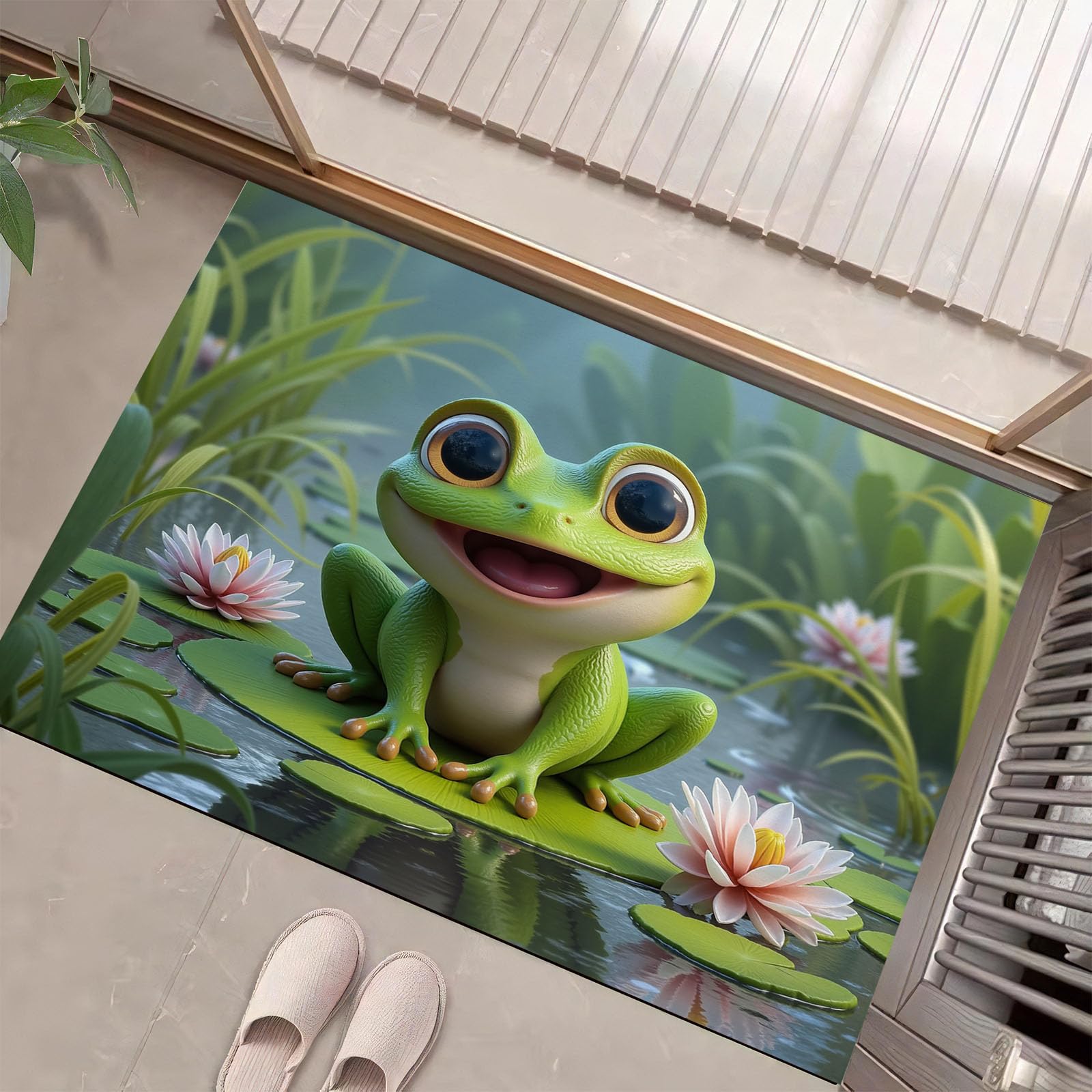 Paillasson vert grenouille pour résoudre le problème des sols sales dans l'entrée 90x150