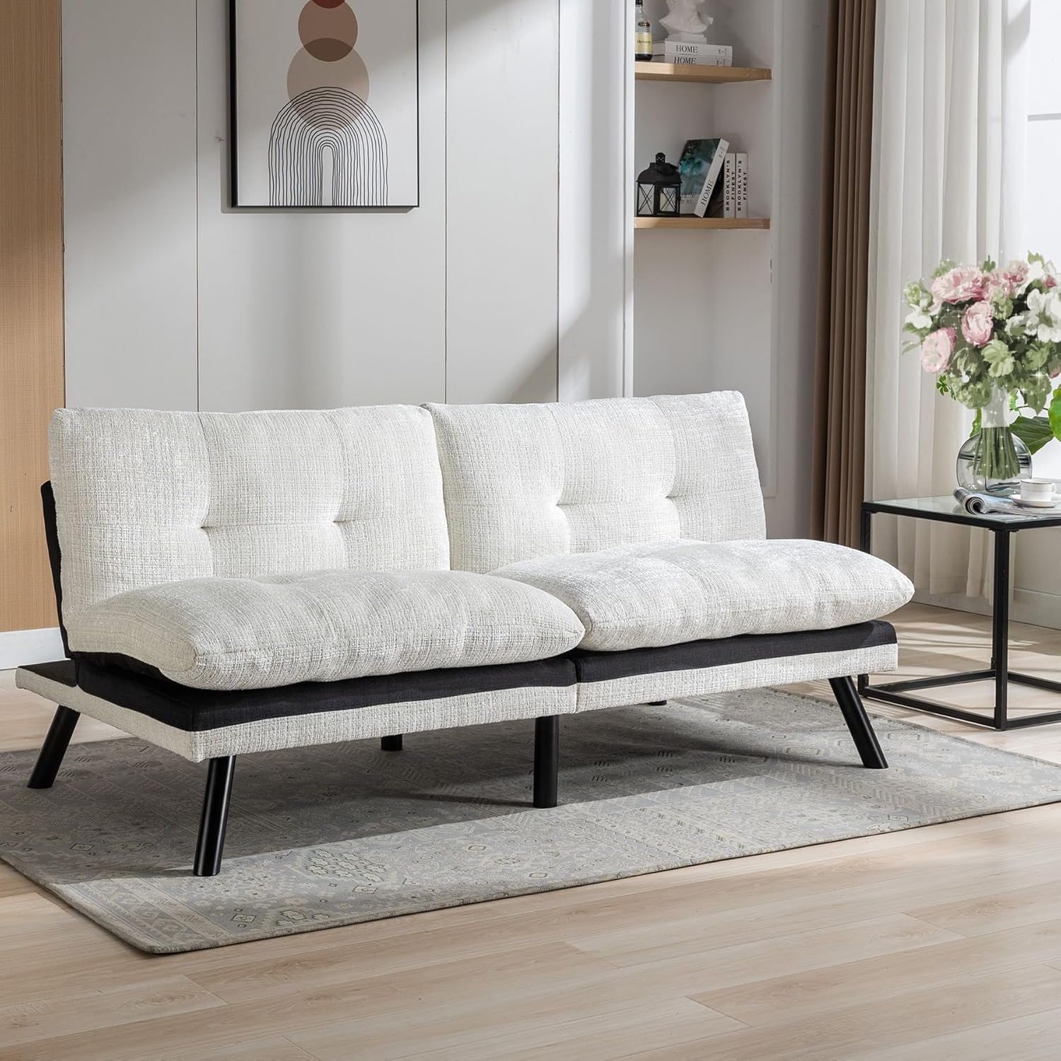 Futon Sofa Bed, Convertible Sleeper Sofa with Adjustable