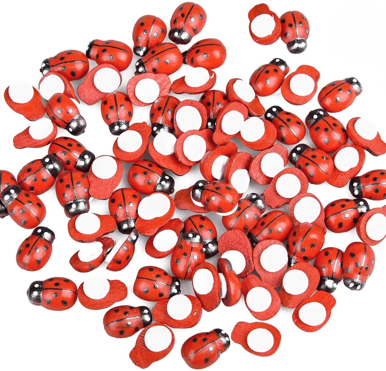 100 Pieces Mini Ladybug Stickers, Wooden Ladybird, 100 Pieces Mini Wood Self-Adhesive Ladybird, Wooden Ladybird Decorations for DIY Crafts Scrapbooking Crafts