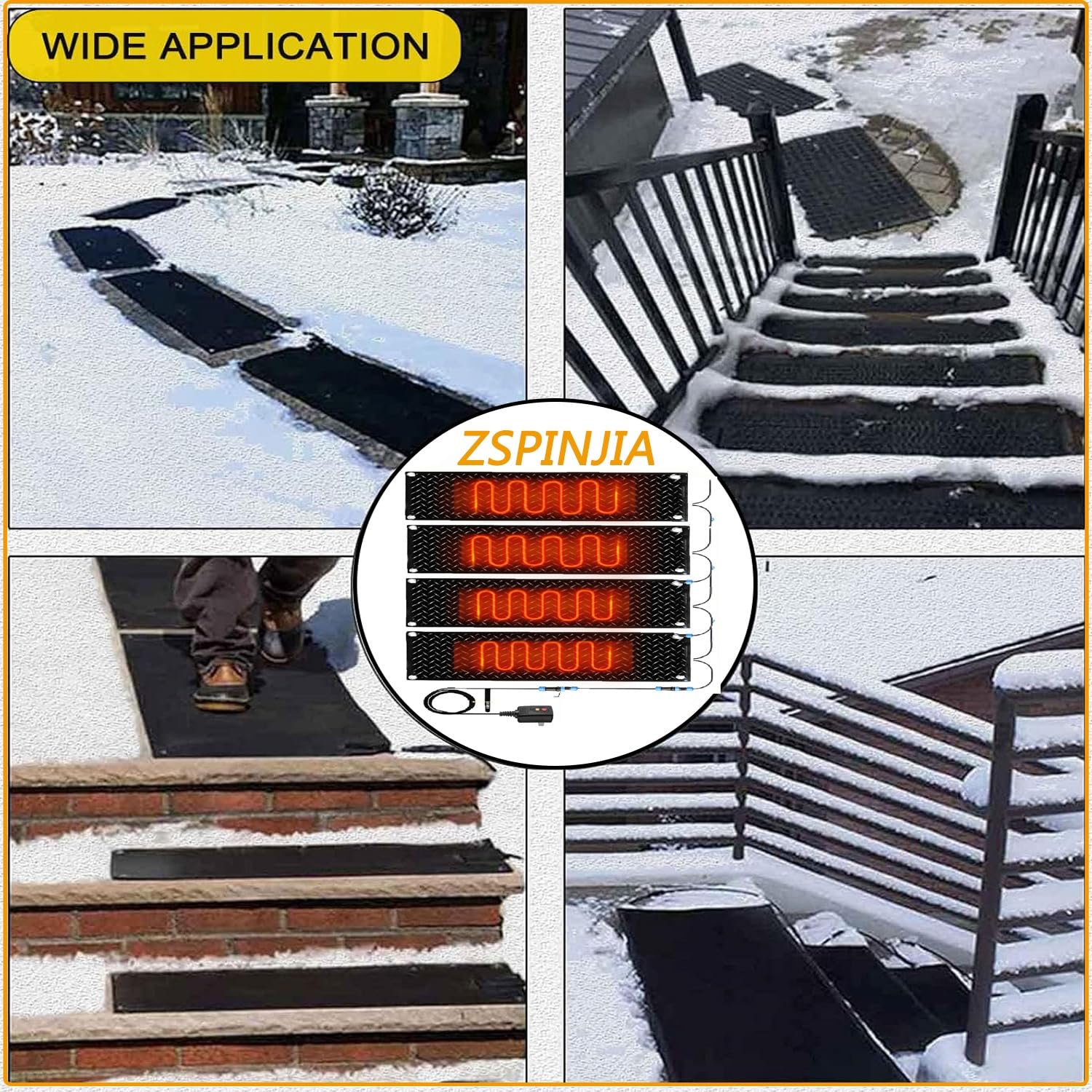 Tapis chauffant de fonte de neige pour entrées – 76 / 100 / 120 / 60 cm de large – Tapis de fonte de neige et de glace pour escaliers extérieurs d'hiver, marches, portes, allées pour plus de
