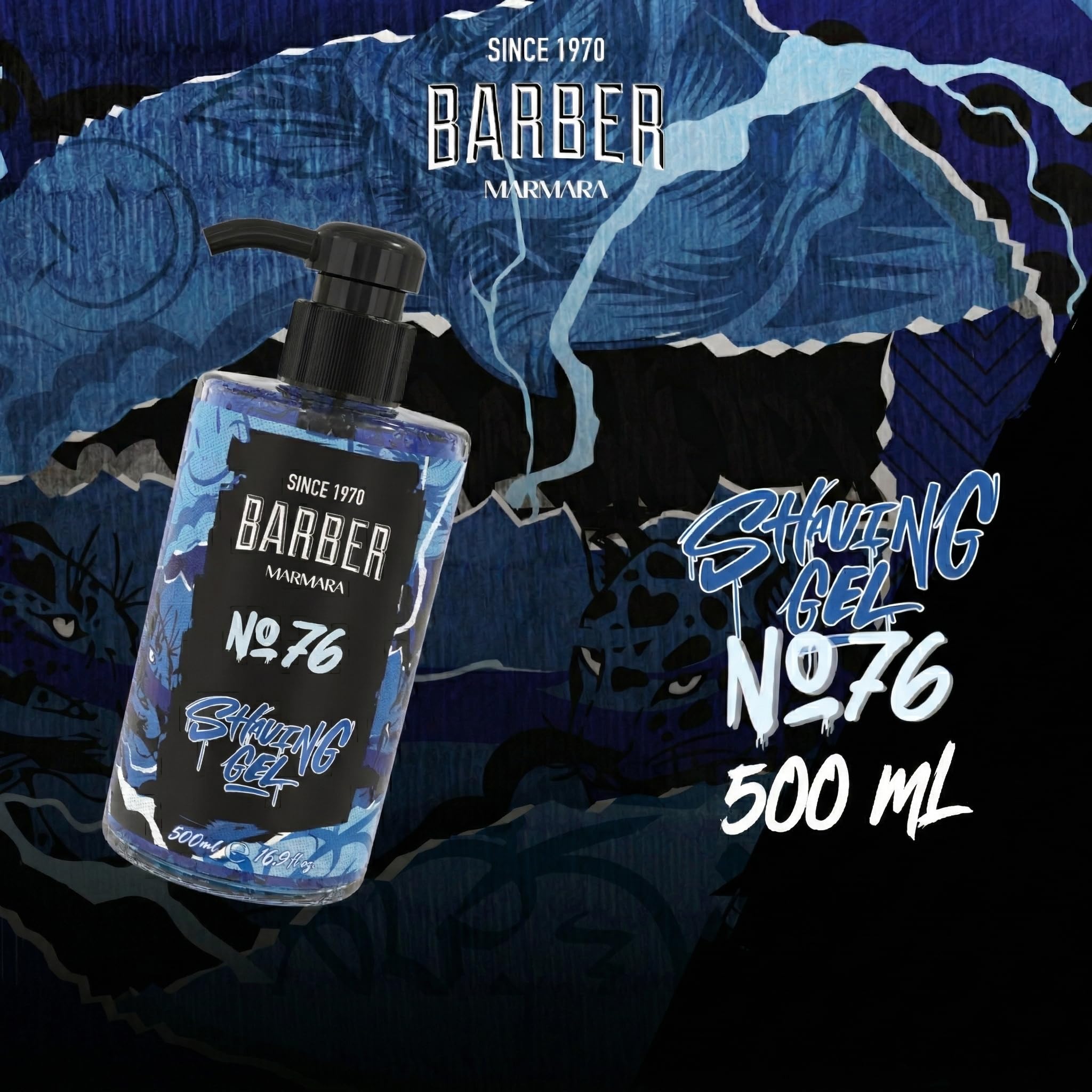 Barber Marmara Gel da Barba No. 76 per Uomini Trasparente Senza Schiuma con Pompa Qualità Professionale Turca per Contorni Barba, Linea del Collo & Rasatura 500ml