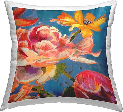 Stupell Industries Vivid Blooming Peonies Design by Liz Jardine - Almohada (18 x 18 pulgadas), color azul