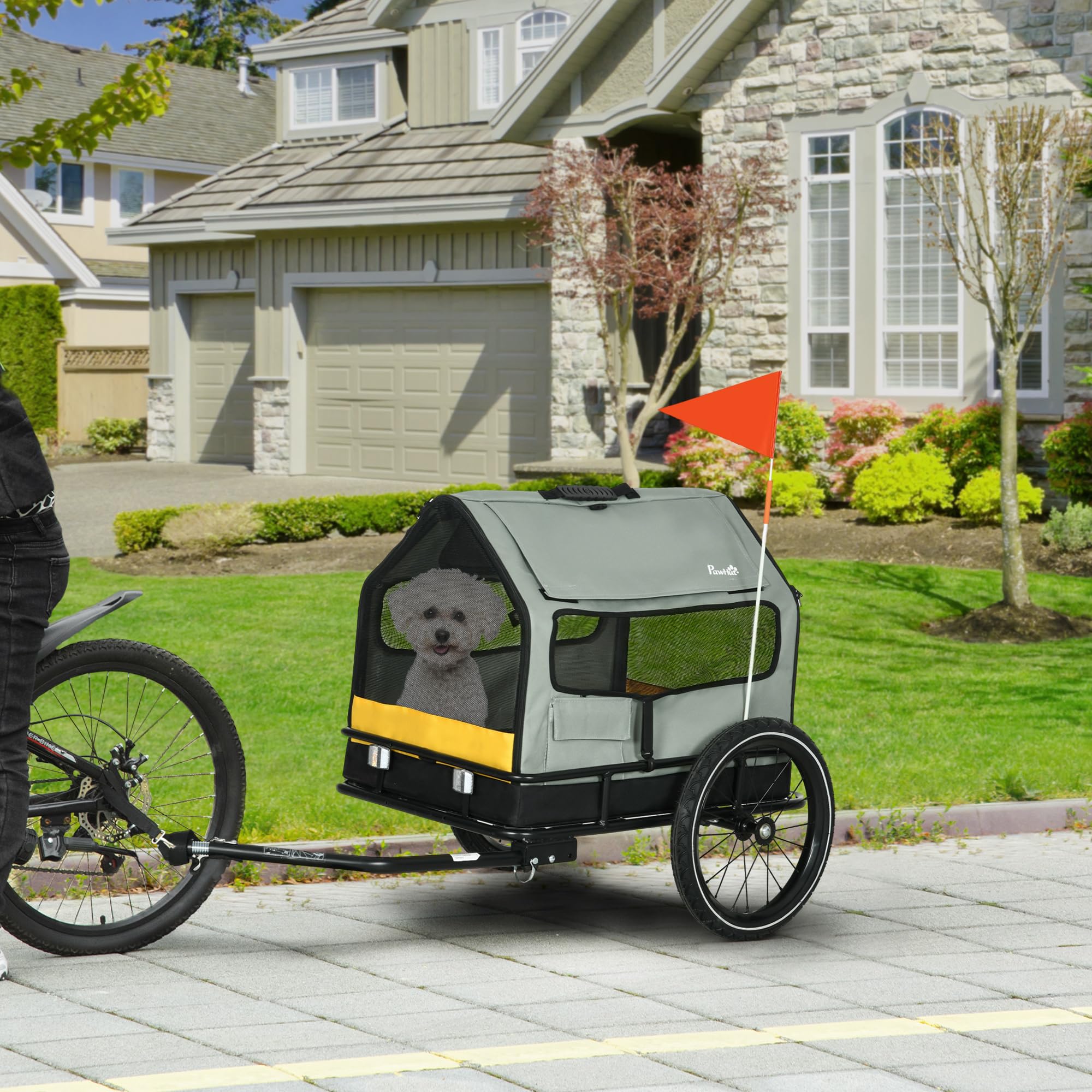 PawHut 3-en-1 remolque del perro casa de mascotas, remolque de carga remolque de bicicleta de perro, cochecito de perro con reflectores para perros pequeños de hasta 10 kg, Oxford, gris
