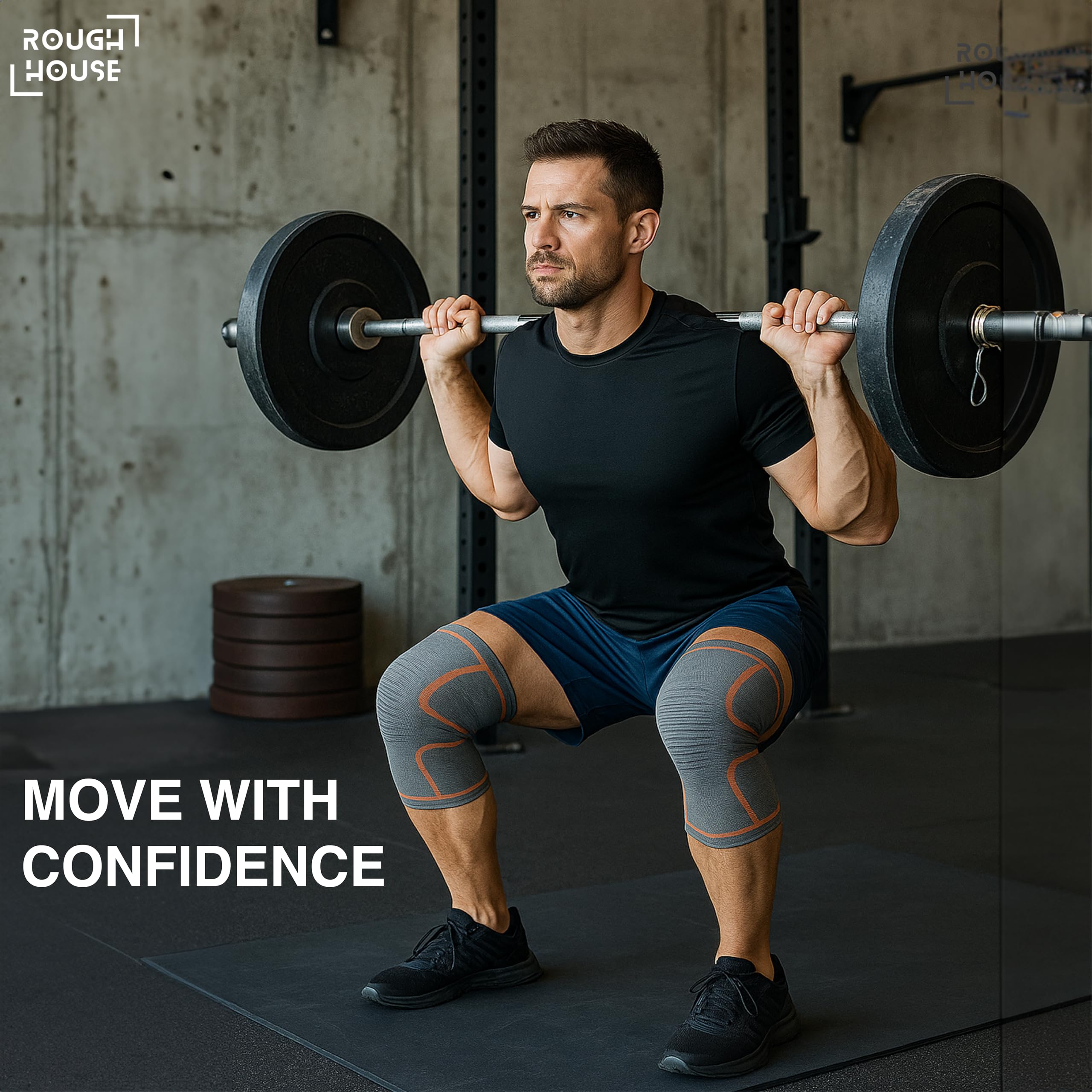 Roughhouse Knee Support Sleeves (Pair) – Compression Fit for Gym, Running & Hiking | Protects Knees, Reduces Strain & Boosts Performance | Breathable, Anti-Slip Design for All-Day Comfort 2