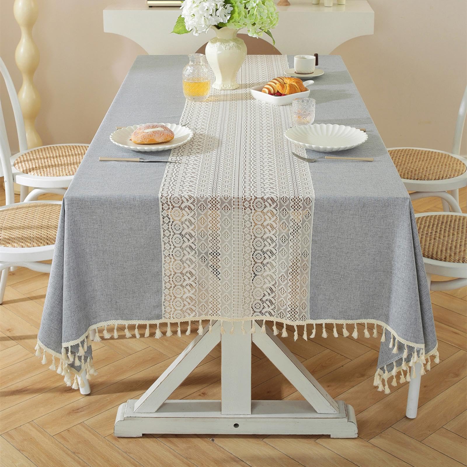 Nappe en lin anti-fade grise bleue pour protéger et embellir votre table à manger