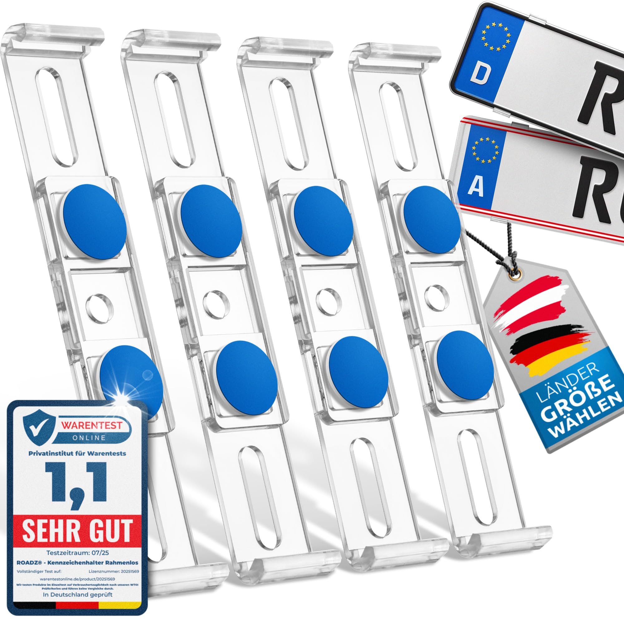 ROADZ® Frameless License Plate Holder – Invisible & Legal – Secure for Bomb-proof Hold – Set for 2 Number Plates – Advertising-Free – Number Plate Holder – Frameless Number Plate Holder Car