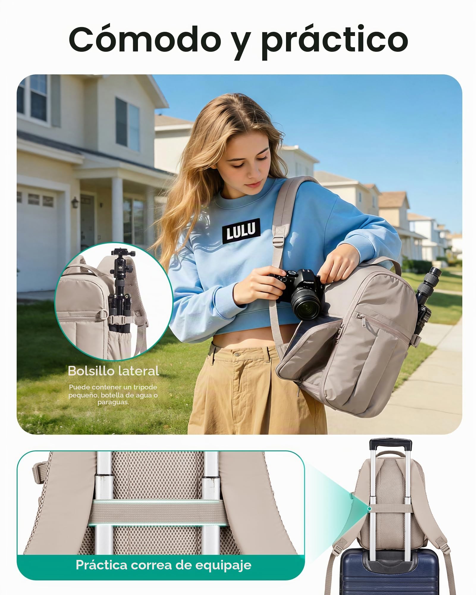 Bagsmart Mochila para cámara, DSLR SLR, bolsa para cámara fotográfica, compatible con portátiles de 13,3", mochila fotográfica resistente al agua, Café marrón, 35 x 25,5 x 14 cm