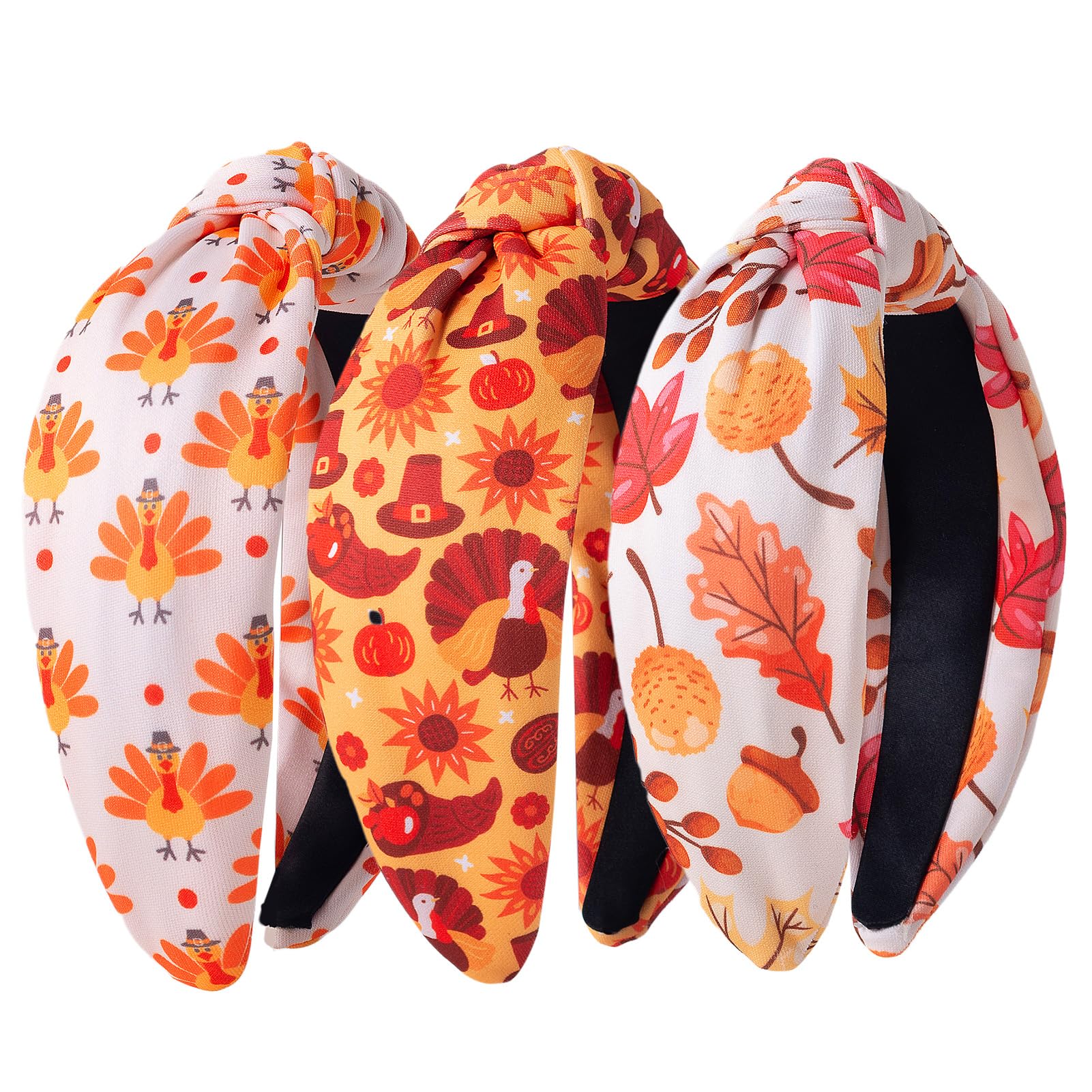 IDDFEVE 3Pcs Thanksgiving Day Headbands for Women, Turkey Fall Leaves Holiday Knot Hair Hoops, Autumn Festive Gift Hair Accessory (Turkey)